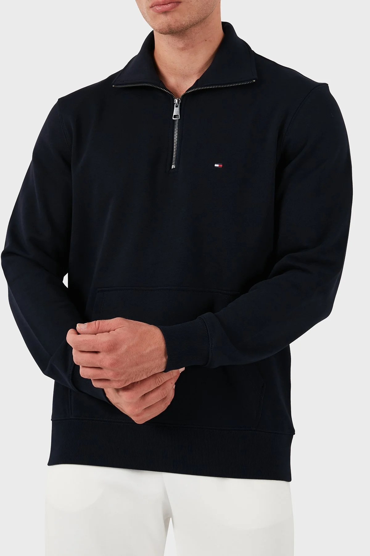 Tommy Hilfiger % 100 Pamuk Regular Fit Yarım Fermuarlı Dik Yaka Erkek Sweat MW0MW37238 DW5 LACİVERT - 11