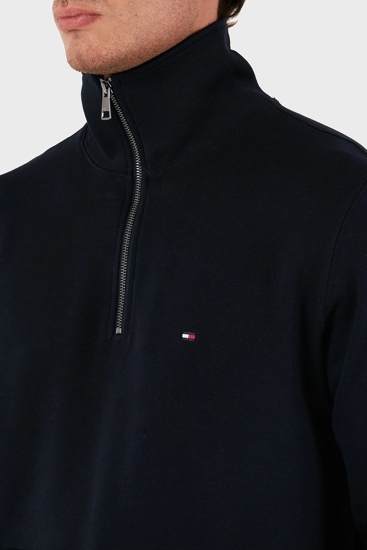 Tommy Hilfiger % 100 Pamuk Regular Fit Yarım Fermuarlı Dik Yaka Erkek Sweat MW0MW37238 DW5 LACİVERT - 12