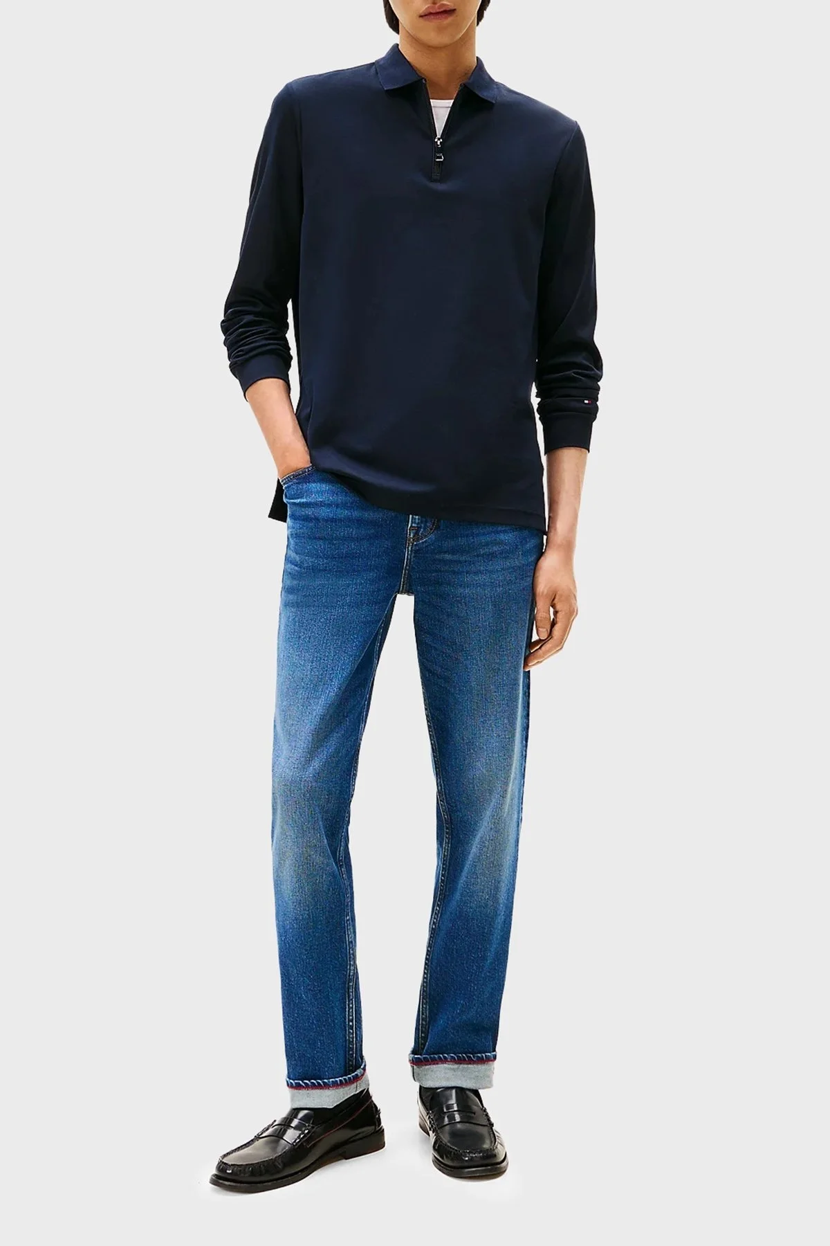 Tommy Hilfiger % 100 Pamuk Regular Fit Yarım Fermuarlı Erkek Polo Yaka Sweat MW0MW42078 DW5 LACİVERT - 2