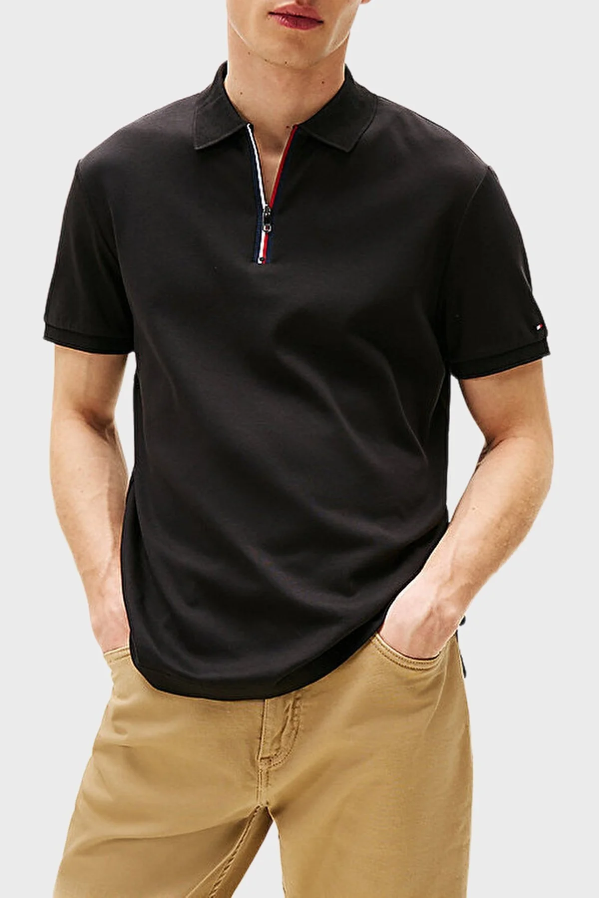 Tommy Hilfiger % 100 Pamuk Regular Fit Yarım Fermuarlı Erkek Polo Yaka T Shirt MW0MW39552 BDS SİYAH - 1