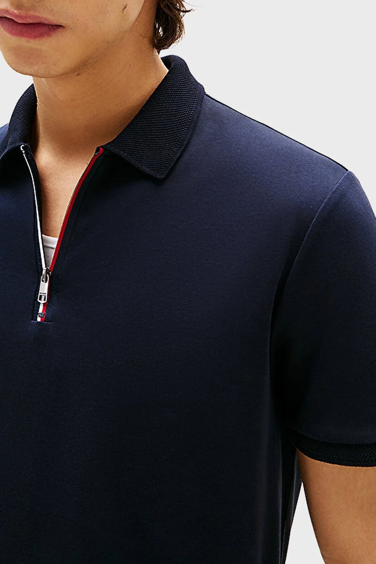 Tommy Hilfiger % 100 Pamuk Regular Fit Yarım Fermuarlı Erkek Polo Yaka T Shirt MW0MW39552 DW5 LACİVERT - 4