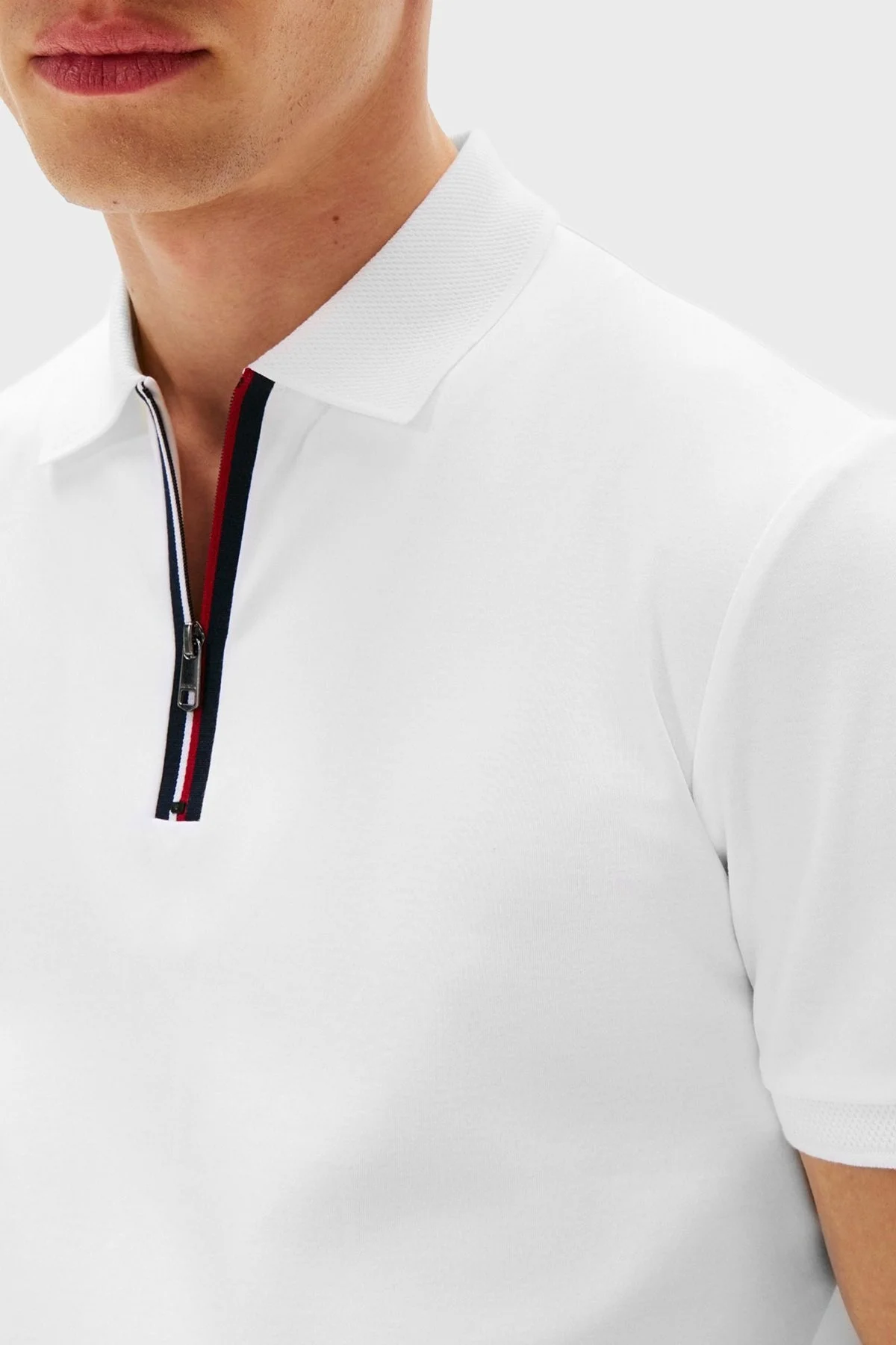 Tommy Hilfiger % 100 Pamuk Regular Fit Yarım Fermuarlı Erkek Polo Yaka T Shirt MW0MW39552 YBR BEYAZ - 4