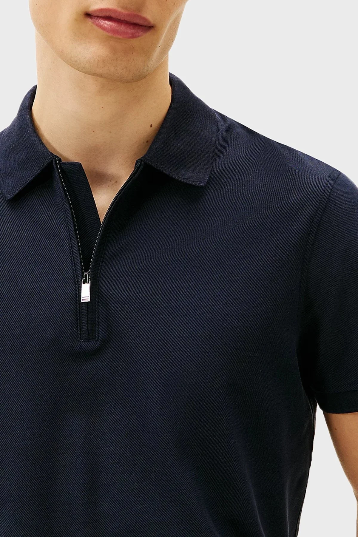 Tommy Hilfiger % 100 Pamuk Regular Fit Yarım Fermuarlı Erkek Polo Yaka T Shirt MW0MW39769 DW5 LACİVERT - 4