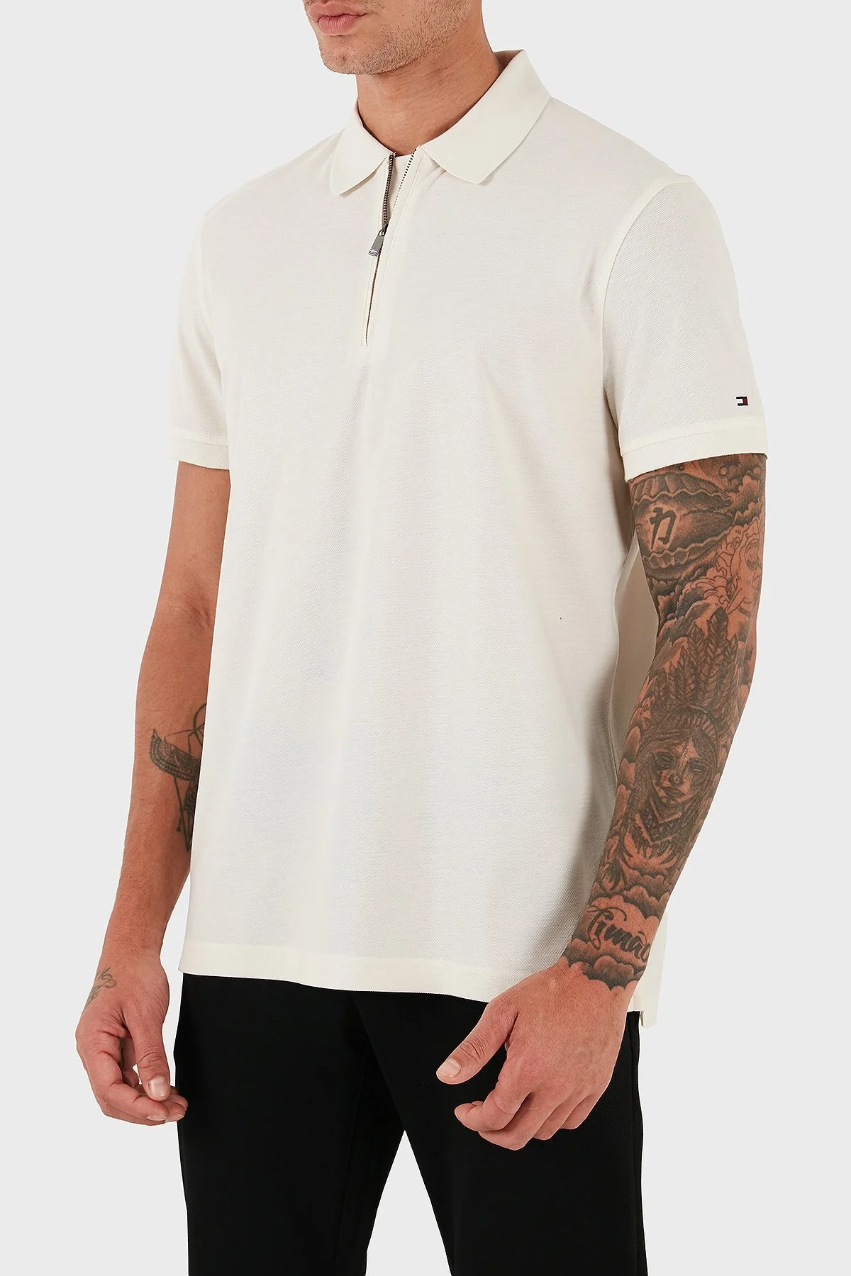 Tommy Hilfiger % 100 Pamuk Regular Fit Yarım Fermuarlı Erkek Polo Yaka T Shirt MW0MW39769 Z00 AÇIK BEJ - 3