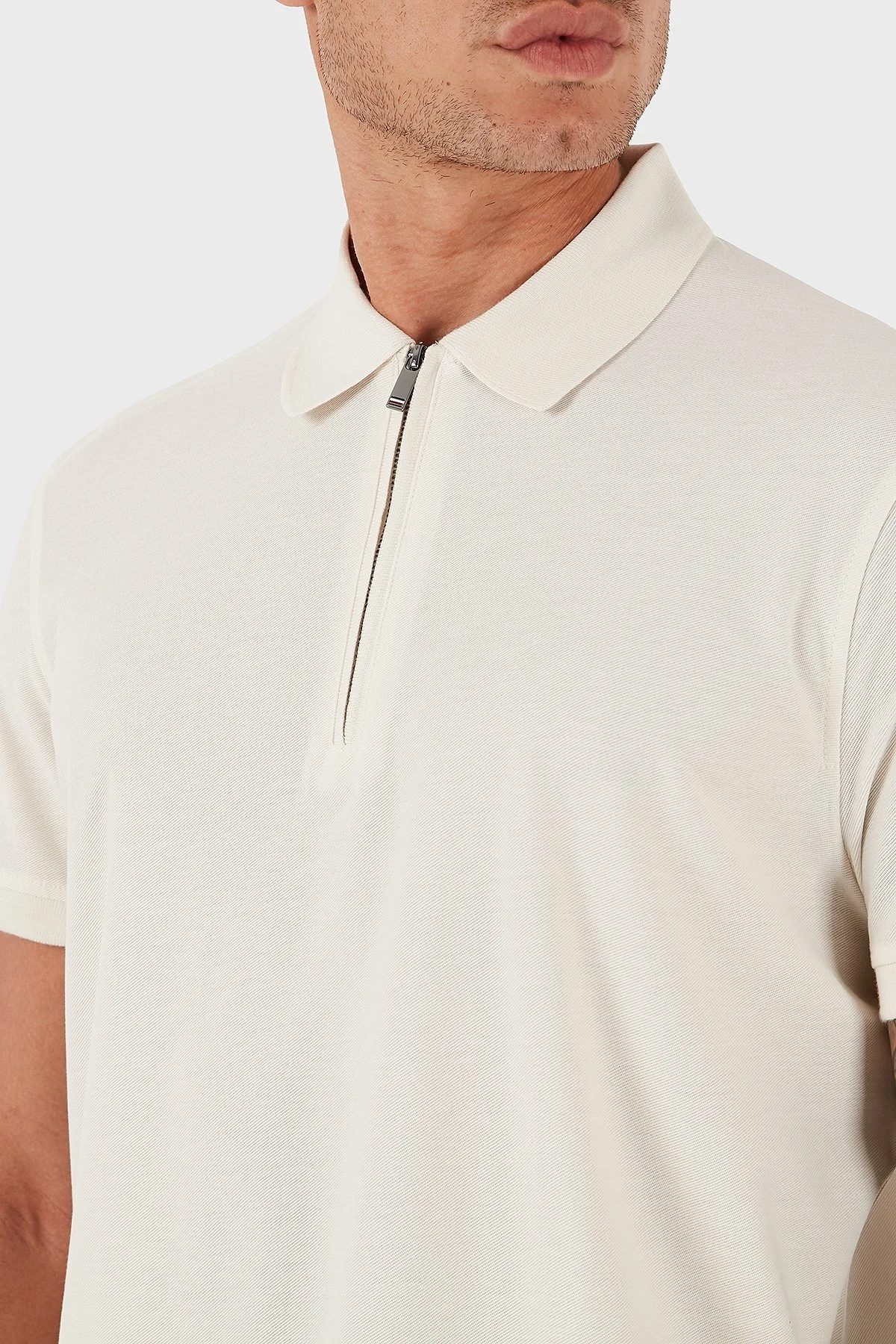 Tommy Hilfiger % 100 Pamuk Regular Fit Yarım Fermuarlı Erkek Polo Yaka T Shirt MW0MW39769 Z00 AÇIK BEJ - 5