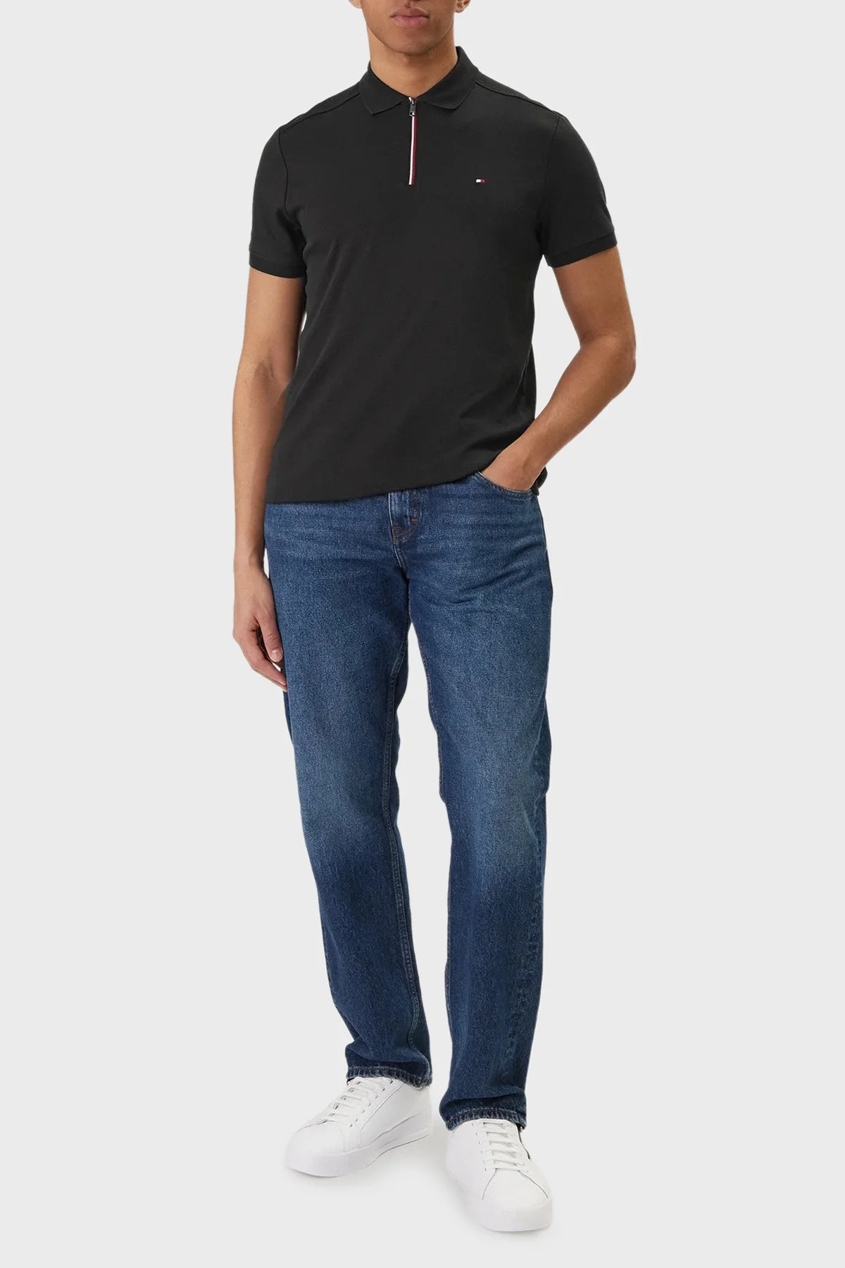 Tommy Hilfiger % 100 Pamuk Regular Fit Yarım Fermuarlı Erkek Polo Yaka T Shirt MW0MW41613 BDS SİYAH - 2