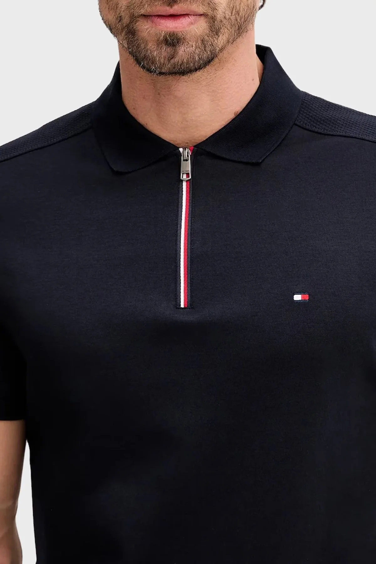 Tommy Hilfiger % 100 Pamuk Regular Fit Yarım Fermuarlı Erkek Polo Yaka T Shirt MW0MW41613 DW5 LACİVERT - 4