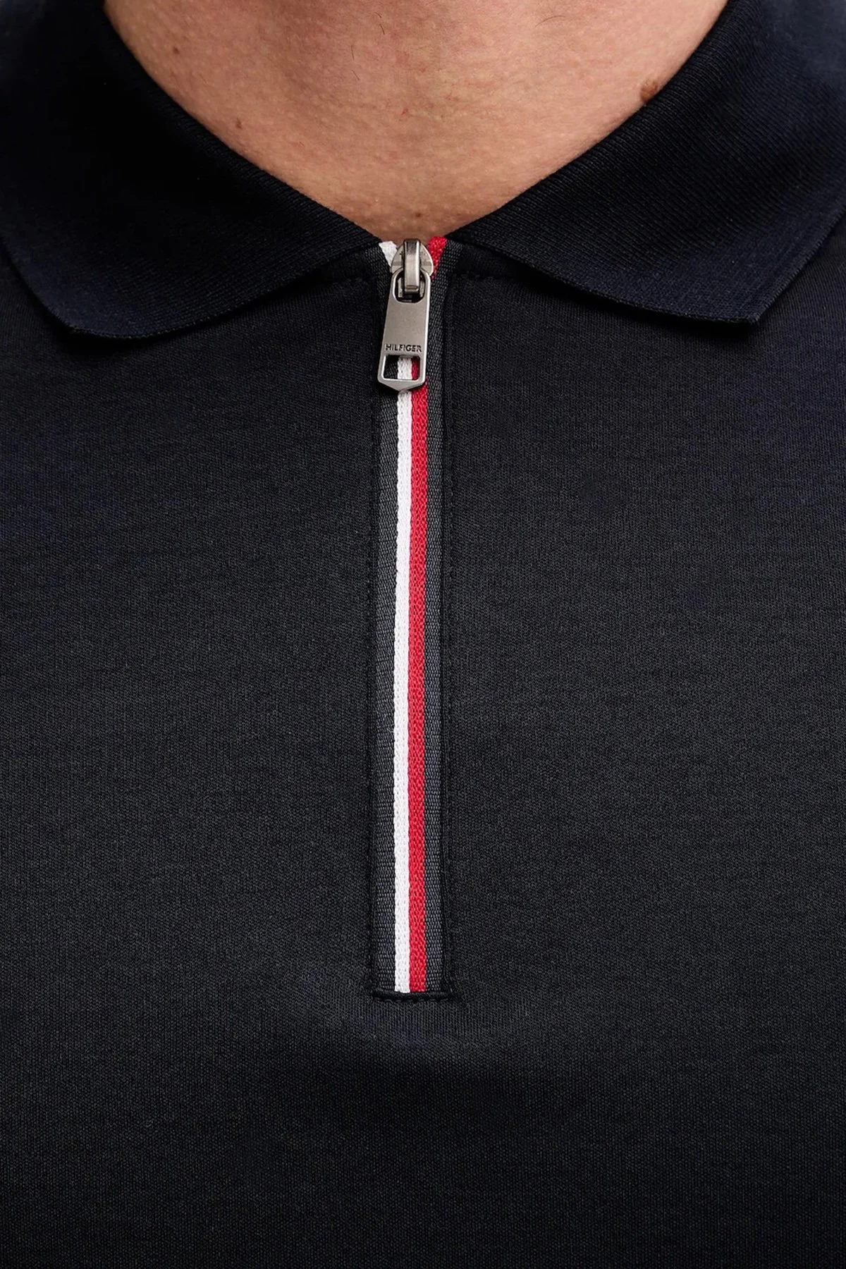 Tommy Hilfiger % 100 Pamuk Regular Fit Yarım Fermuarlı Erkek Polo Yaka T Shirt MW0MW41613 DW5 LACİVERT - 5