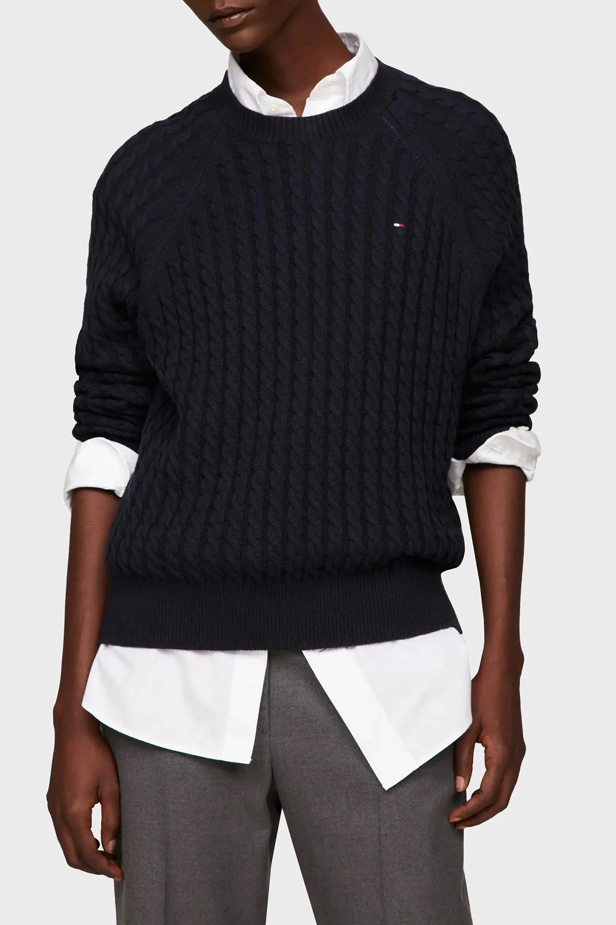 Tommy Hilfiger % 100 Pamuk Relaxed Fit Bisiklet Yaka Örme Bayan Kazak WW0WW41142 DW5 LACİVERT - 1