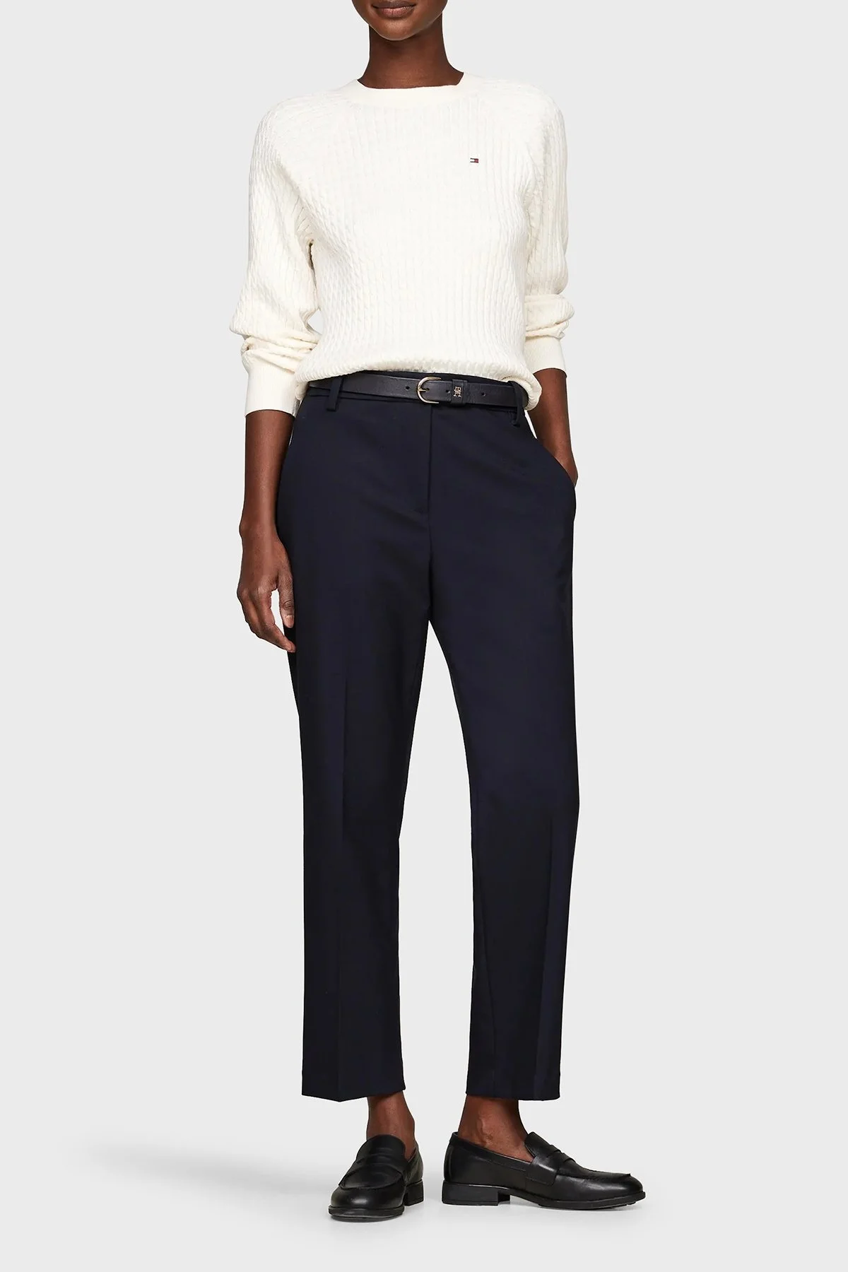 Tommy Hilfiger % 100 Pamuk Relaxed Fit Bisiklet Yaka Örme Bayan Kazak WW0WW41142 Z00 AÇIK BEJ - 3