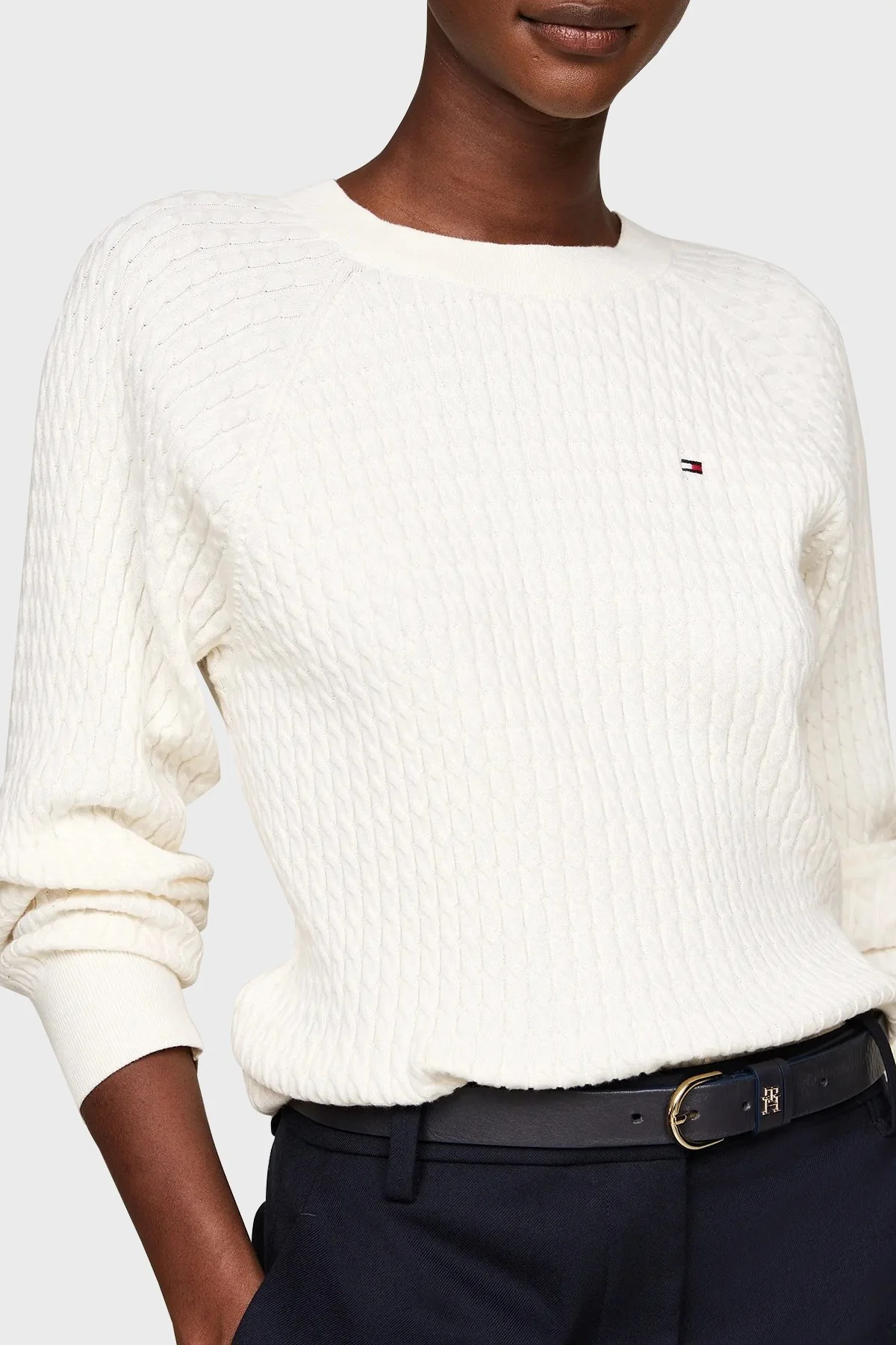 Tommy Hilfiger % 100 Pamuk Relaxed Fit Bisiklet Yaka Örme Bayan Kazak WW0WW41142 Z00 AÇIK BEJ - 4