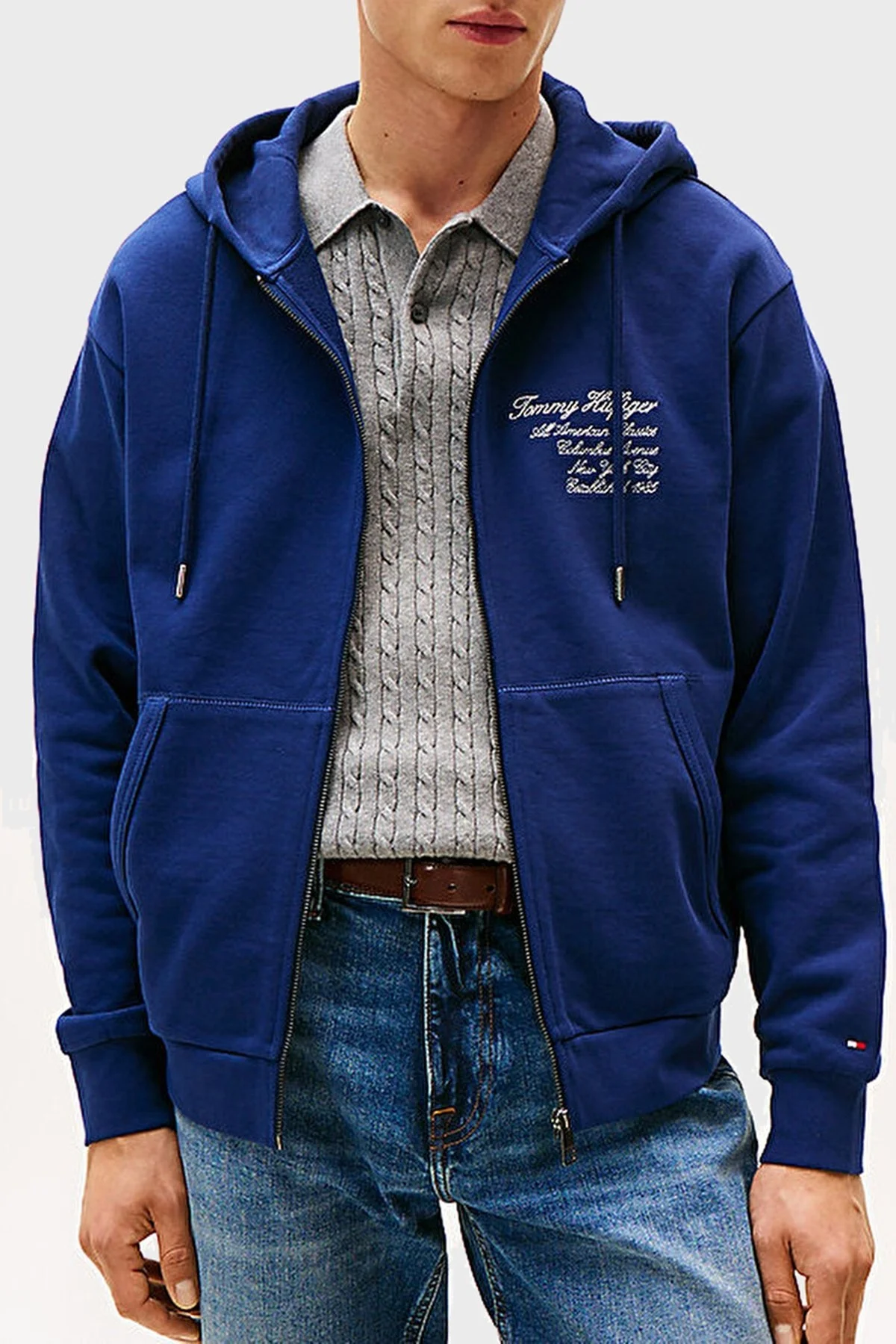 Tommy Hilfiger % 100 Pamuk Relaxed Fit Kapüşonlu Logolu Erkek Sweat MW0MW39683 C7G MAVİ - 1