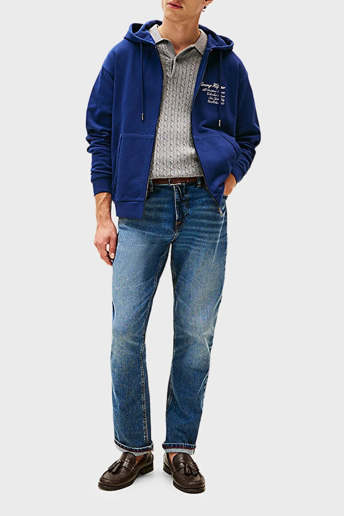 Tommy Hilfiger % 100 Pamuk Relaxed Fit Kapüşonlu Logolu Erkek Sweat MW0MW39683 C7G MAVİ - 2