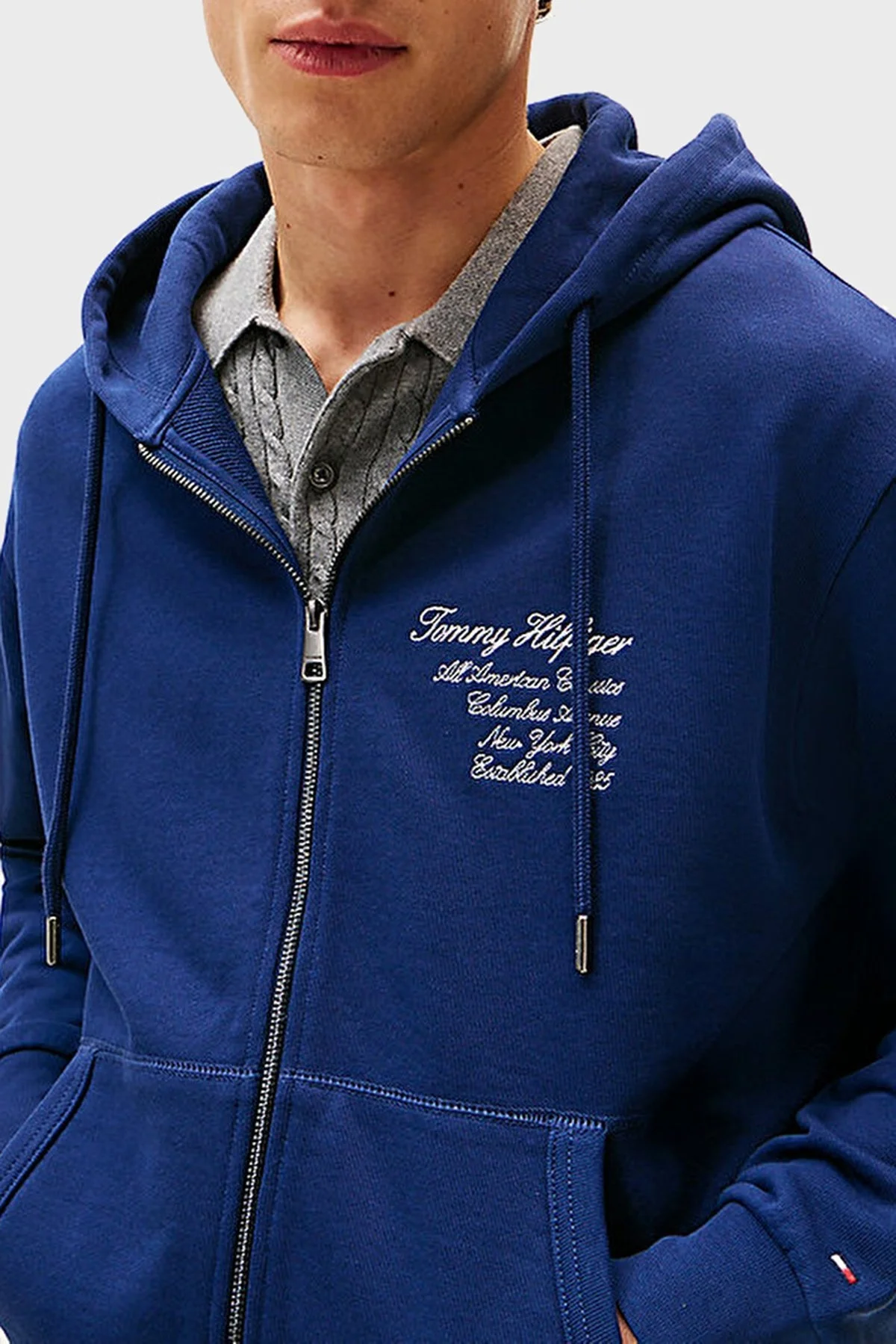 Tommy Hilfiger % 100 Pamuk Relaxed Fit Kapüşonlu Logolu Erkek Sweat MW0MW39683 C7G MAVİ - 4