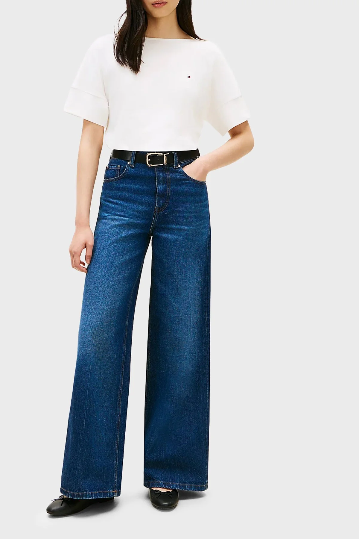 Tommy Hilfiger % 100 Pamuk Relaxed Fit Kayık Yaka Bayan T Shirt WW0WW49723 YBL BEYAZ - 2