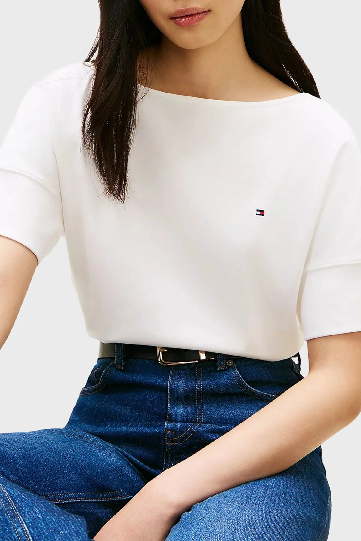 Tommy Hilfiger % 100 Pamuk Relaxed Fit Kayık Yaka Bayan T Shirt WW0WW49723 YBL BEYAZ - 4