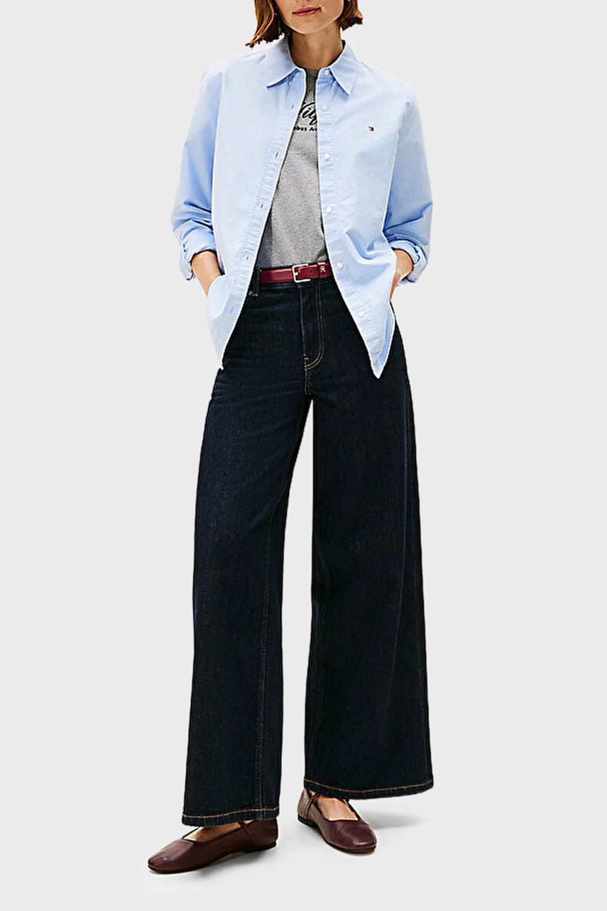 Tommy Hilfiger % 100 Pamuk Relaxed Fit Uzun Kollu Bayan Gömlek WW0WW46111 0YC AÇIK MAVİ - 2