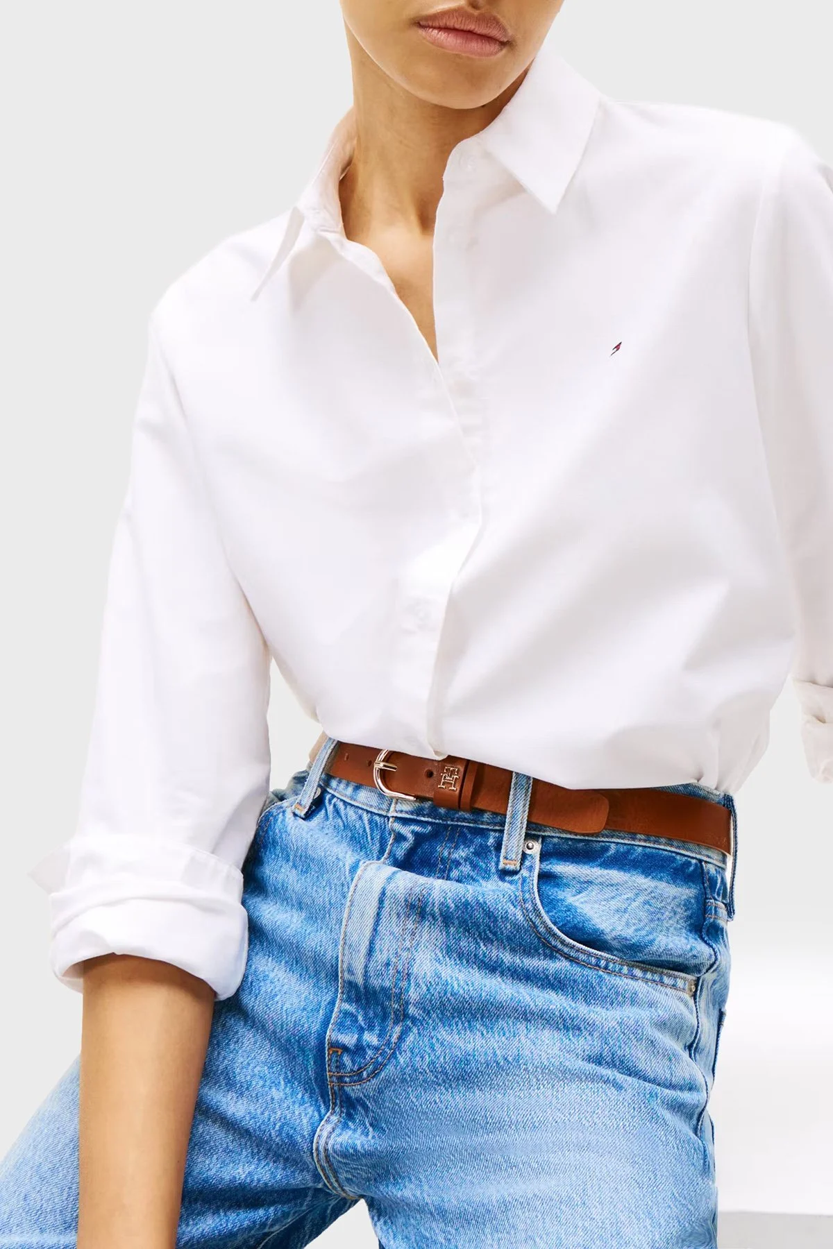 Tommy Hilfiger % 100 Pamuk Relaxed Fit Uzun Kollu Logolu Bayan Gömlek WW0WW46111 YCF BEYAZ - 4