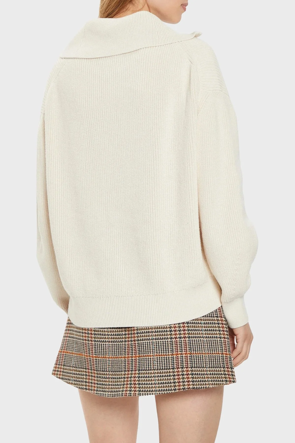 Tommy Hilfiger % 100 Pamuk Relaxed Fit Yarım Fermuarlı Geniş Yaka Örme Bayan Kazak WW0WW42141 Z00 AÇIK BEJ - 2