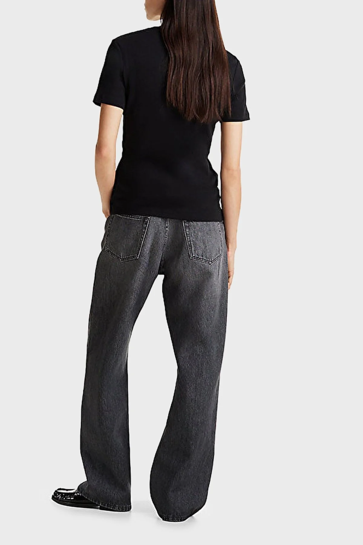 Tommy Hilfiger Çizgili % 100 Pamuk Slim Fit Bisiklet Yaka Bayan T Shirt W0WW40587 BDS SİYAH - 7