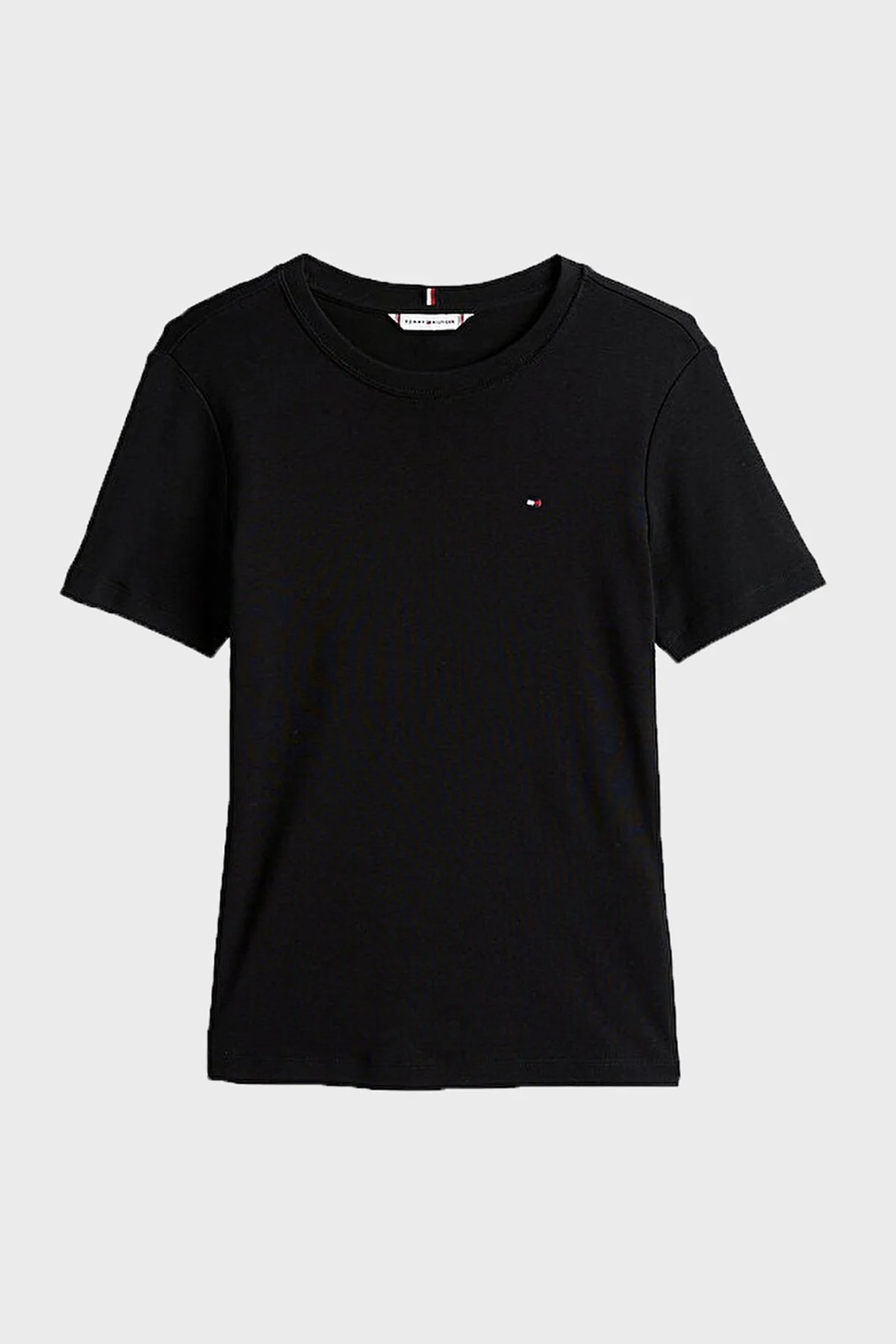 Tommy Hilfiger Çizgili % 100 Pamuk Slim Fit Bisiklet Yaka Bayan T Shirt W0WW40587 BDS SİYAH - 10