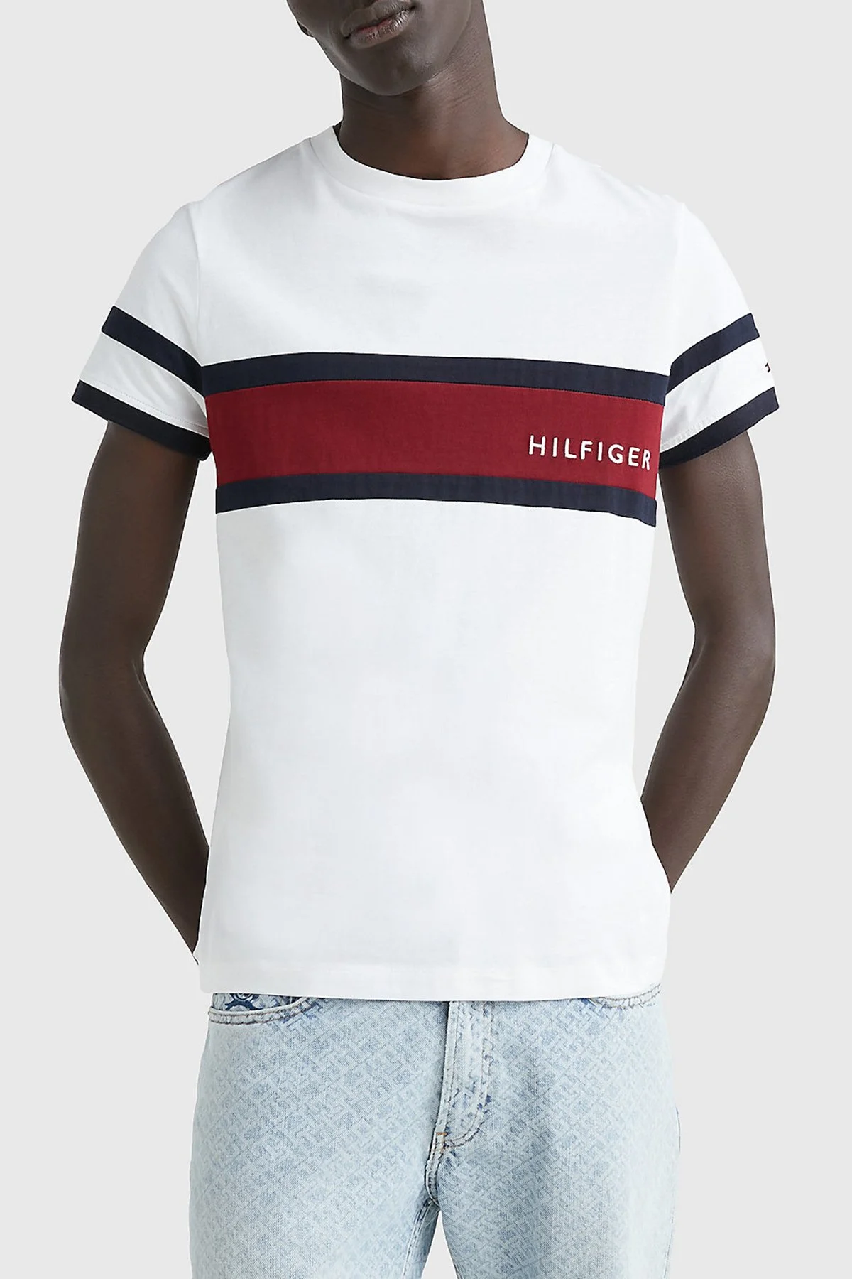 Tommy Hilfiger % 100 Pamuk Slim Fit Bisiklet Yaka Erkek T Shirt MW0MW29282 YBR BEYAZ - 1