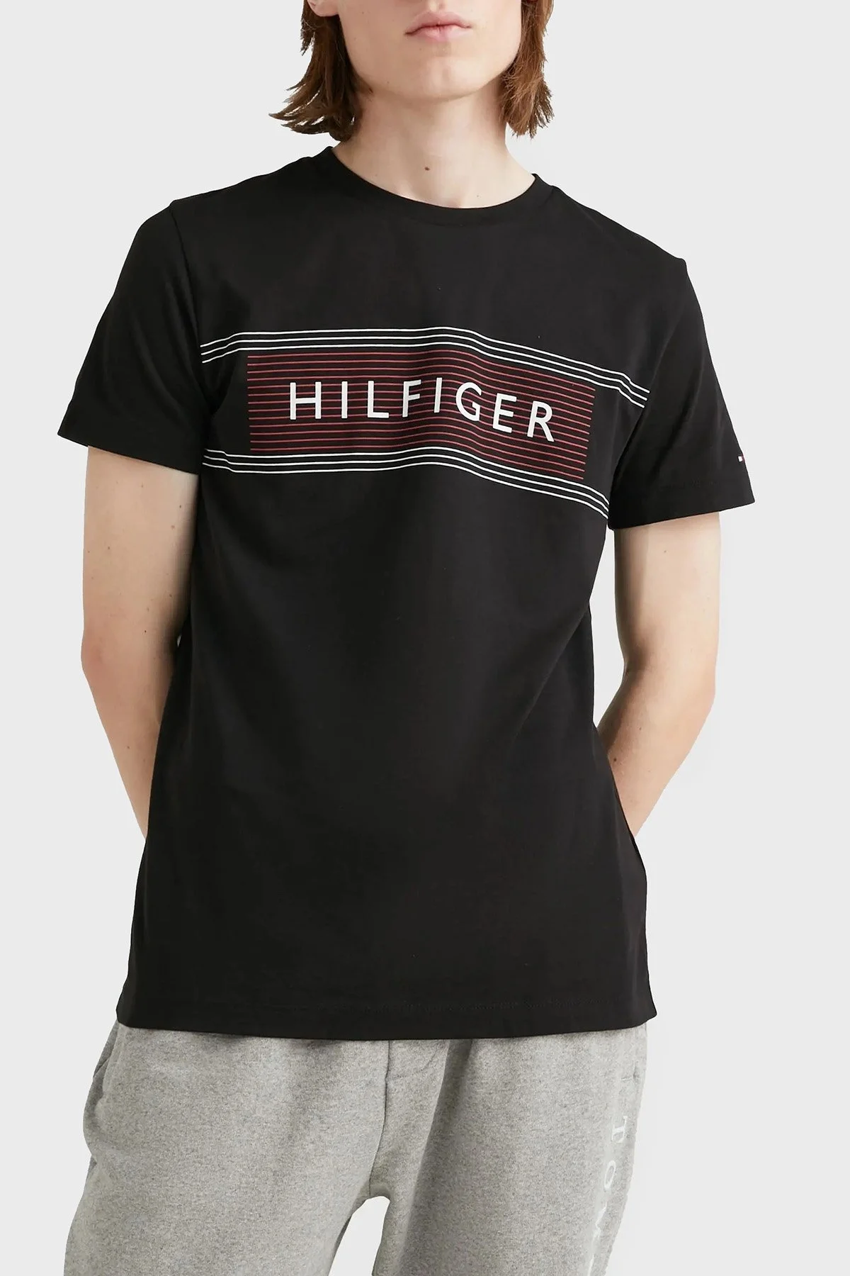 Tommy Hilfiger % 100 Pamuk Slim Fit Bisiklet Yaka Erkek T Shirt MW0MW30035 BDS SİYAH - 1