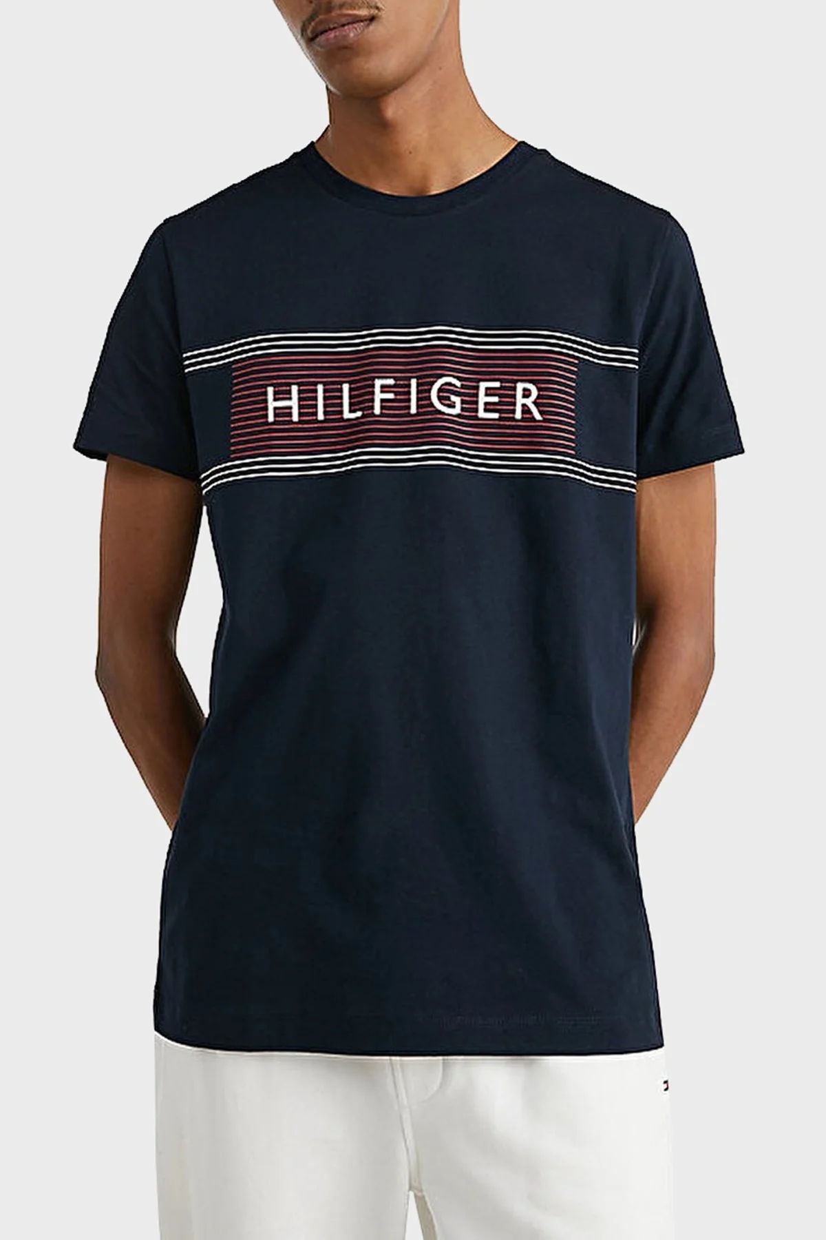 Tommy Hilfiger % 100 Pamuk Slim Fit Bisiklet Yaka Erkek T Shirt MW0MW30035 DW5 LACİVERT - 1