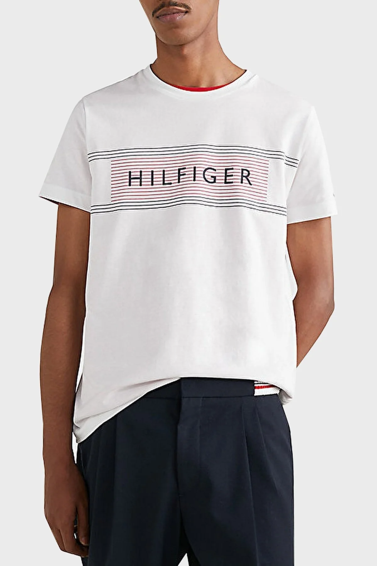 Tommy Hilfiger % 100 Pamuk Slim Fit Bisiklet Yaka Erkek T Shirt MW0MW30035 YBR BEYAZ - 1