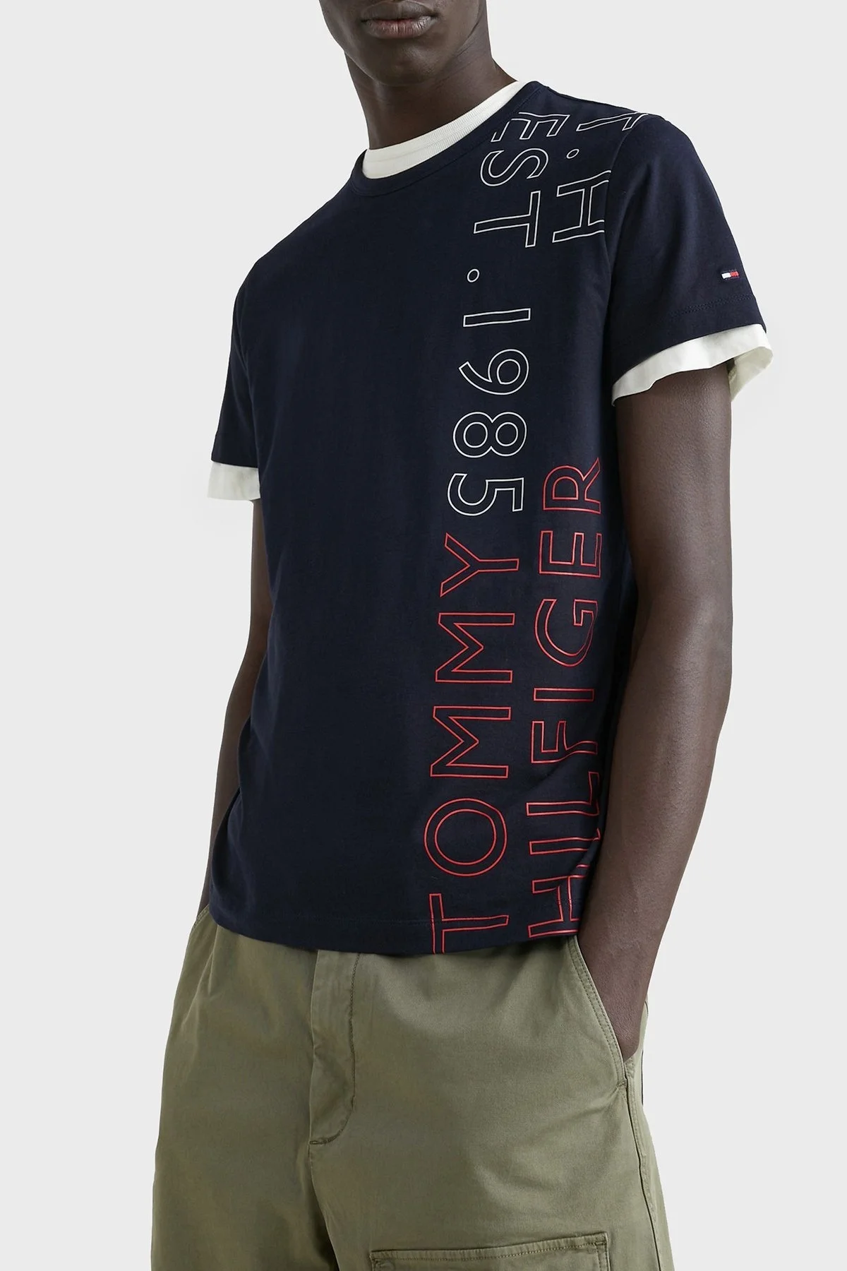 Tommy Hilfiger % 100 Pamuk Slim Fit Bisiklet Yaka Erkek T Shirt MW0MW30038 DW5 LACİVERT - 1