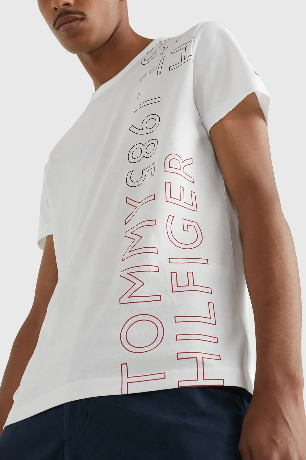 Tommy Hilfiger % 100 Pamuk Slim Fit Bisiklet Yaka Erkek T Shirt MW0MW30038 YBR BEYAZ - 3