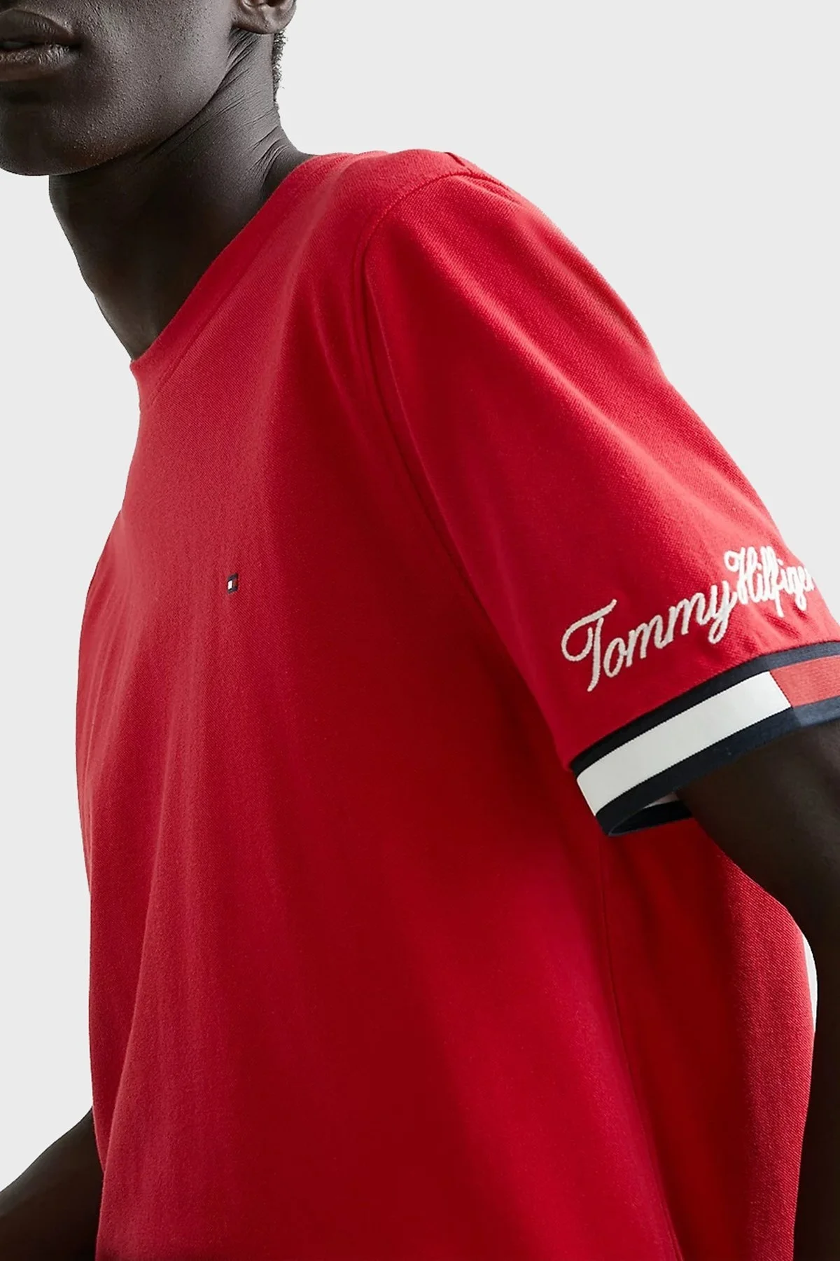 Tommy Hilfiger % 100 Pamuk Slim Fit Bisiklet Yaka Erkek T Shirt MW0MW30039 XLG KIRMIZI - 2