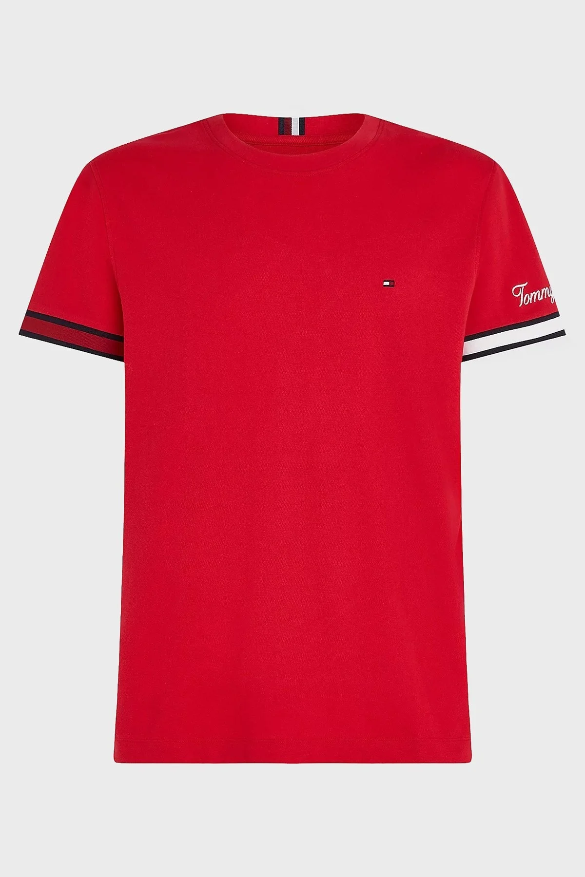 Tommy Hilfiger % 100 Pamuk Slim Fit Bisiklet Yaka Erkek T Shirt MW0MW30039 XLG KIRMIZI - 5