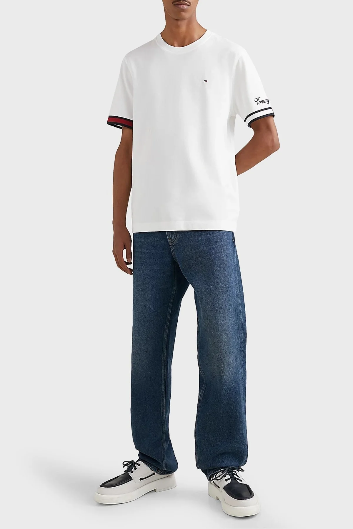 Tommy Hilfiger % 100 Pamuk Slim Fit Bisiklet Yaka Erkek T Shirt MW0MW30039 YBR BEYAZ - 2