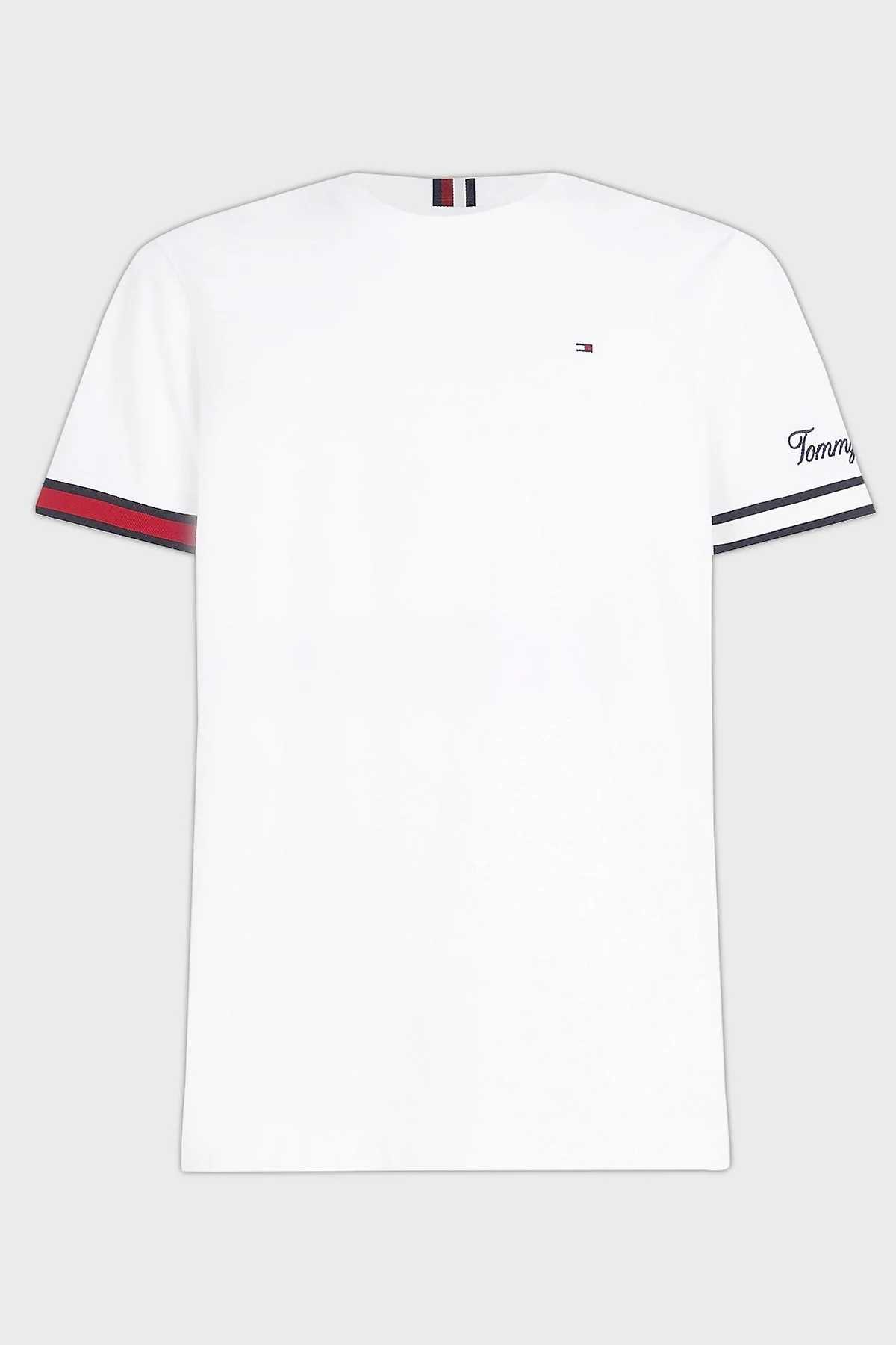 Tommy Hilfiger % 100 Pamuk Slim Fit Bisiklet Yaka Erkek T Shirt MW0MW30039 YBR BEYAZ - 5