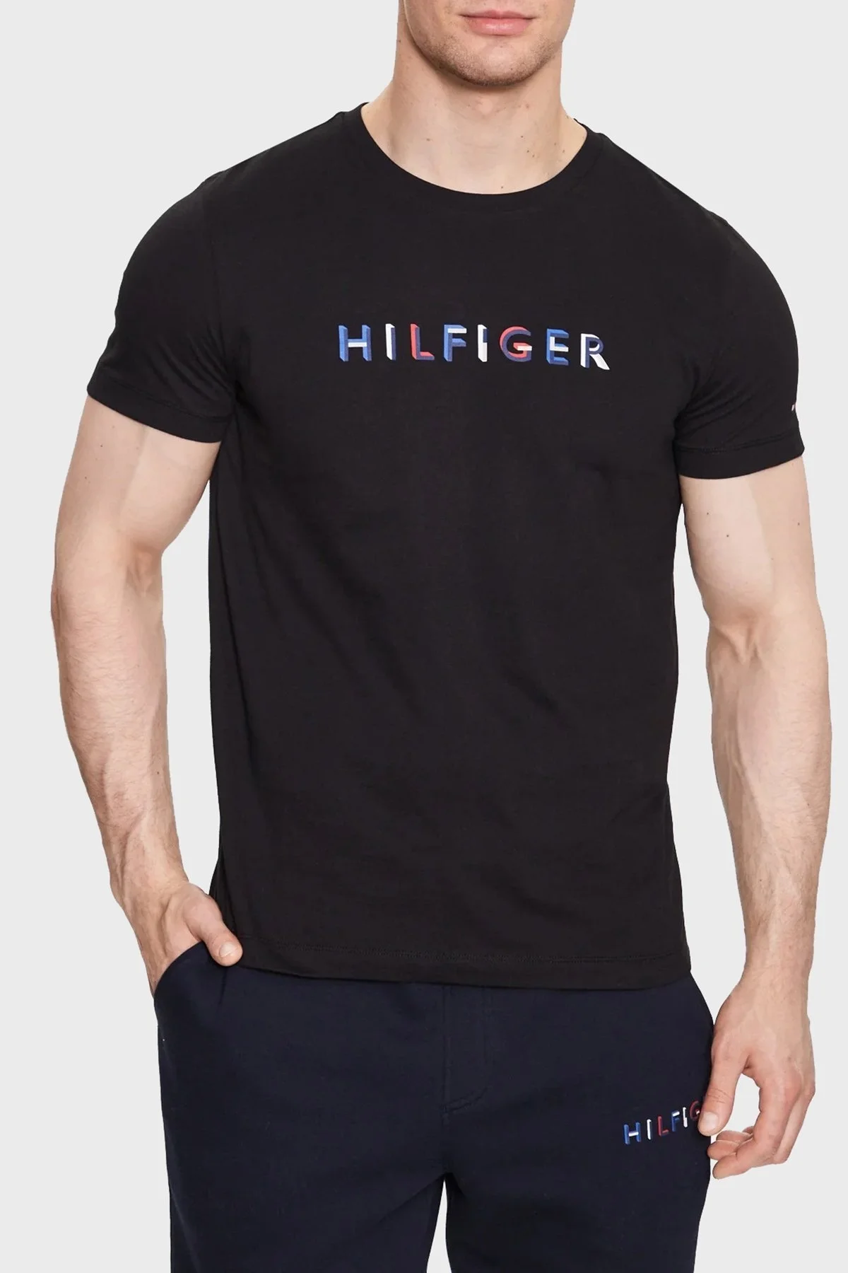 Tommy Hilfiger % 100 Pamuk Slim Fit Bisiklet Yaka Erkek T Shirt MW0MW31535 BDS SİYAH - 1