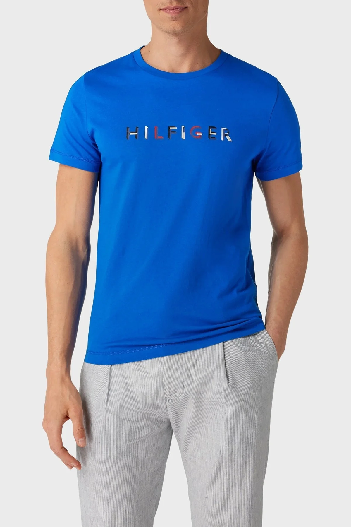 Tommy Hilfiger % 100 Pamuk Slim Fit Bisiklet Yaka Erkek T Shirt MW0MW31535 C66 MAVİ - 1