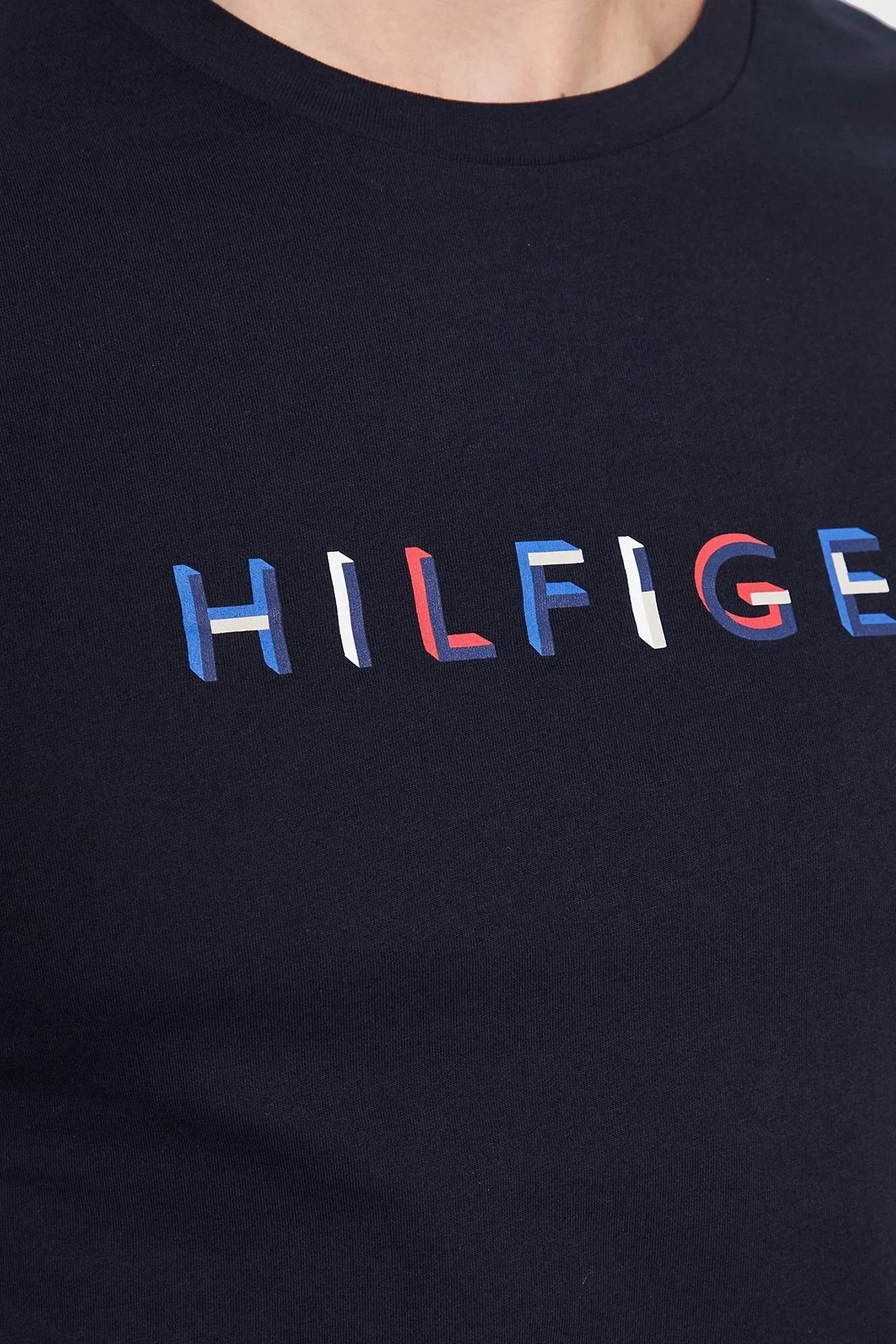 Tommy Hilfiger % 100 Pamuk Slim Fit Bisiklet Yaka Erkek T Shirt MW0MW31535 DW5 LACİVERT - 4