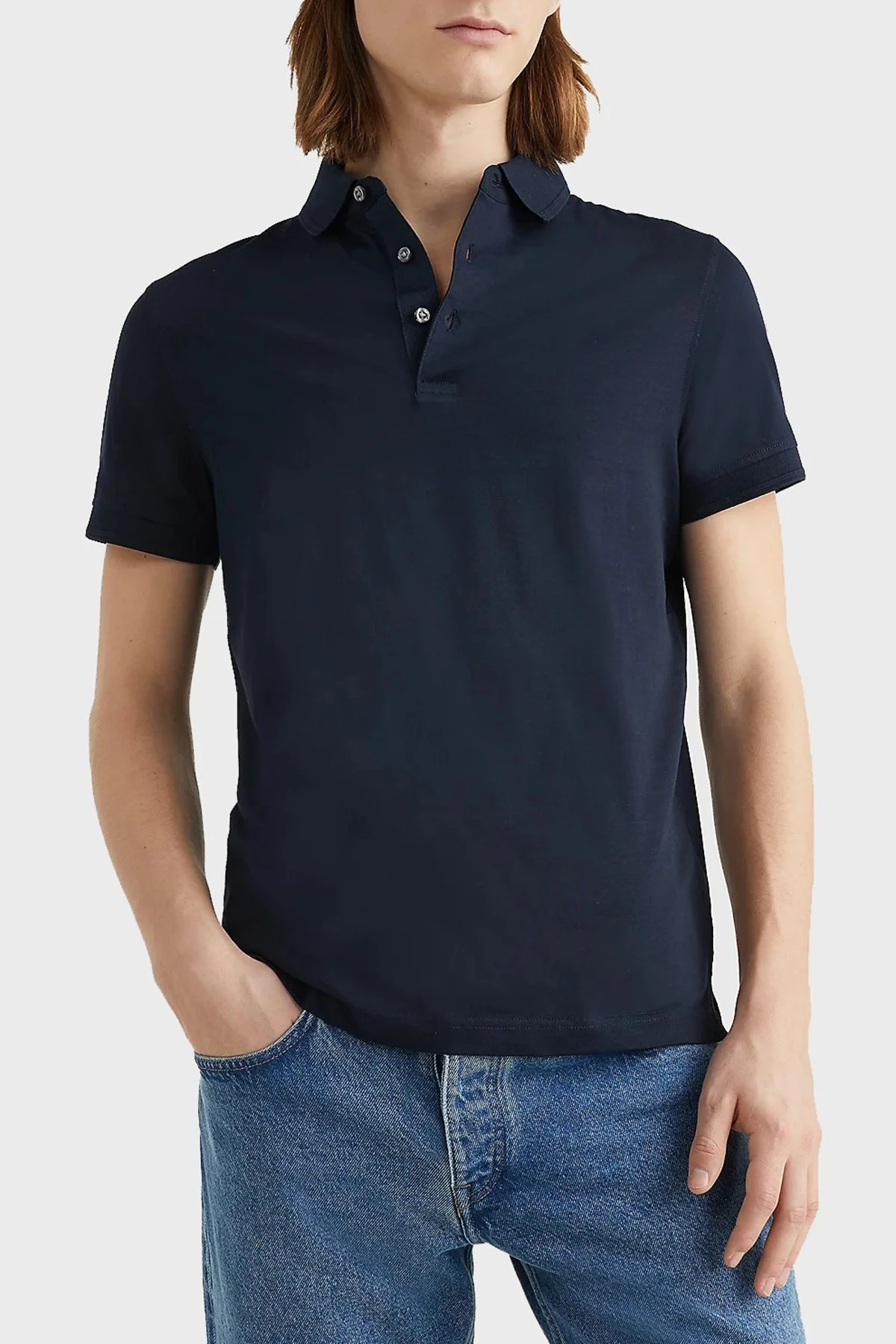 Tommy Hilfiger % 100 Pamuk Slim Fit Düğmeli Erkek Polo T Shirt MW0MW30758 DW5 LACİVERT - 1