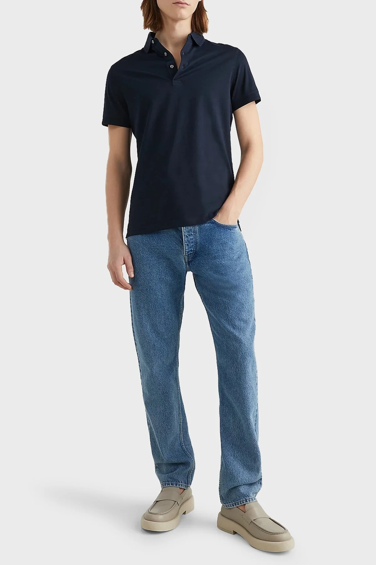 Tommy Hilfiger % 100 Pamuk Slim Fit Düğmeli Erkek Polo T Shirt MW0MW30758 DW5 LACİVERT - 2