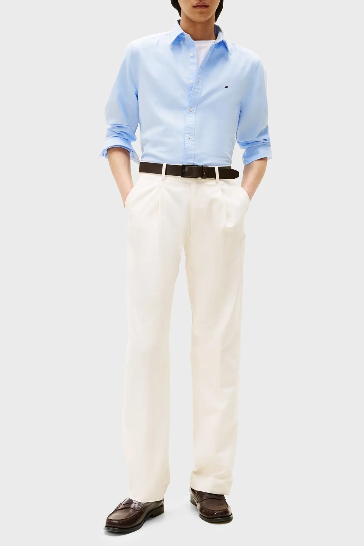 Tommy Hilfiger % 100 Pamuk Slim Fit Düğmeli Yaka Erkek Gömlek MW0MW37578 C3Q AÇIK MAVİ - 2