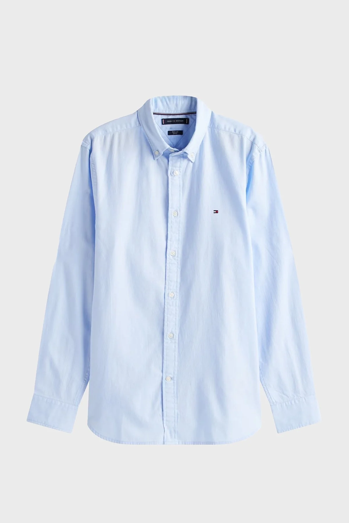 Tommy Hilfiger % 100 Pamuk Slim Fit Düğmeli Yaka Erkek Gömlek MW0MW37578 C3Q AÇIK MAVİ - 5