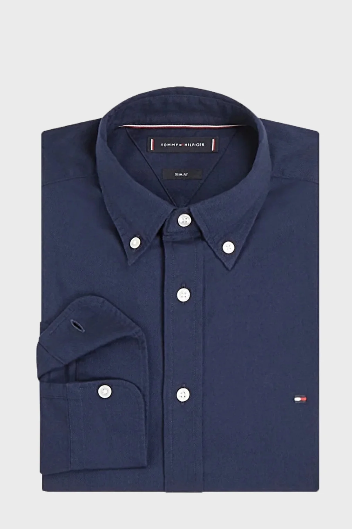 Tommy Hilfiger % 100 Pamuk Slim Fit Düğmeli Yaka Erkek Gömlek MW0MW37578 DCC LACİVERT - 3