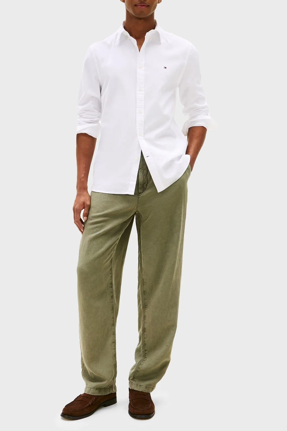 Tommy Hilfiger % 100 Pamuk Slim Fit Düğmeli Yaka Erkek Gömlek MW0MW37578 YCF BEYAZ - 2