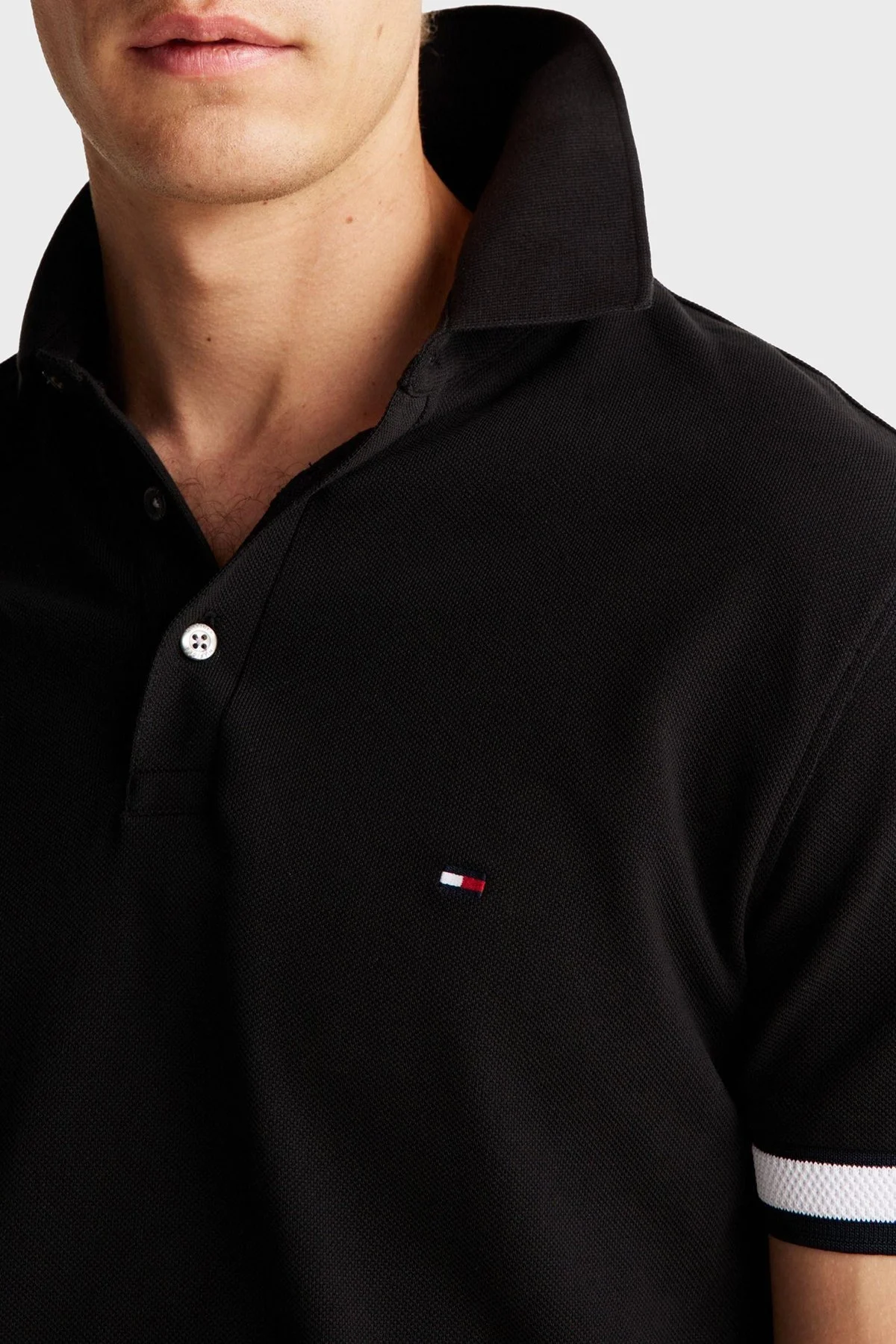 Tommy Hilfiger % 100 Pamuk Slim Fit Erkek Polo Yaka T Shirt MW0MW37518 BDS SİYAH - 9