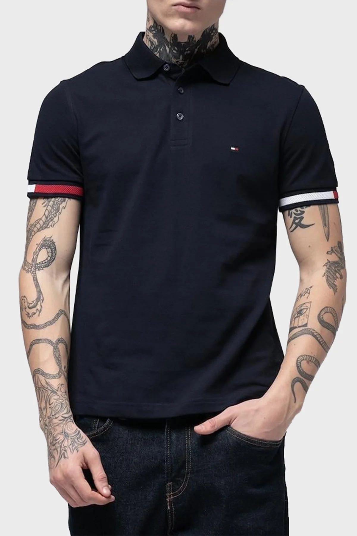 Tommy Hilfiger % 100 Pamuk Slim Fit Erkek Polo Yaka T Shirt MW0MW37518 DW5 LACİVERT - 6