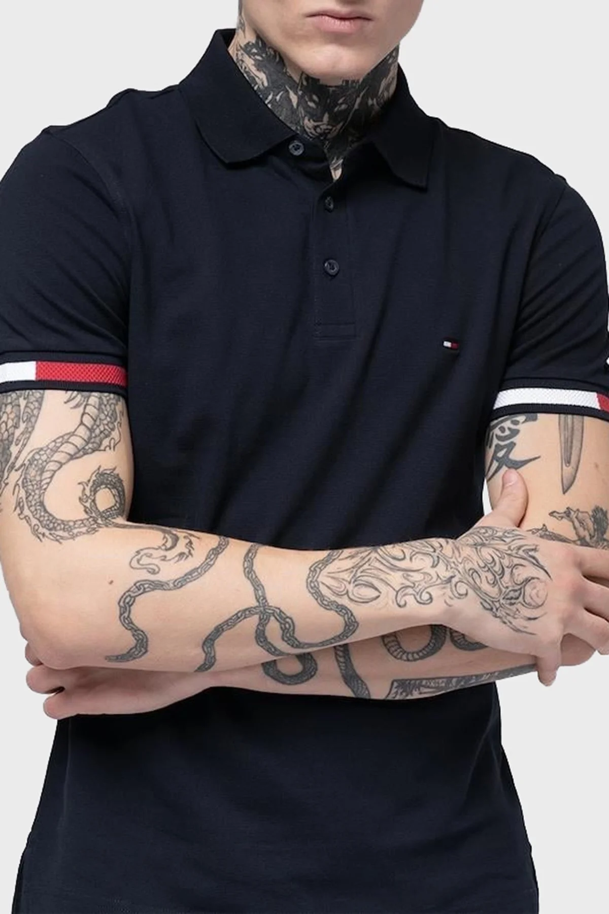 Tommy Hilfiger % 100 Pamuk Slim Fit Erkek Polo Yaka T Shirt MW0MW37518 DW5 LACİVERT - 7