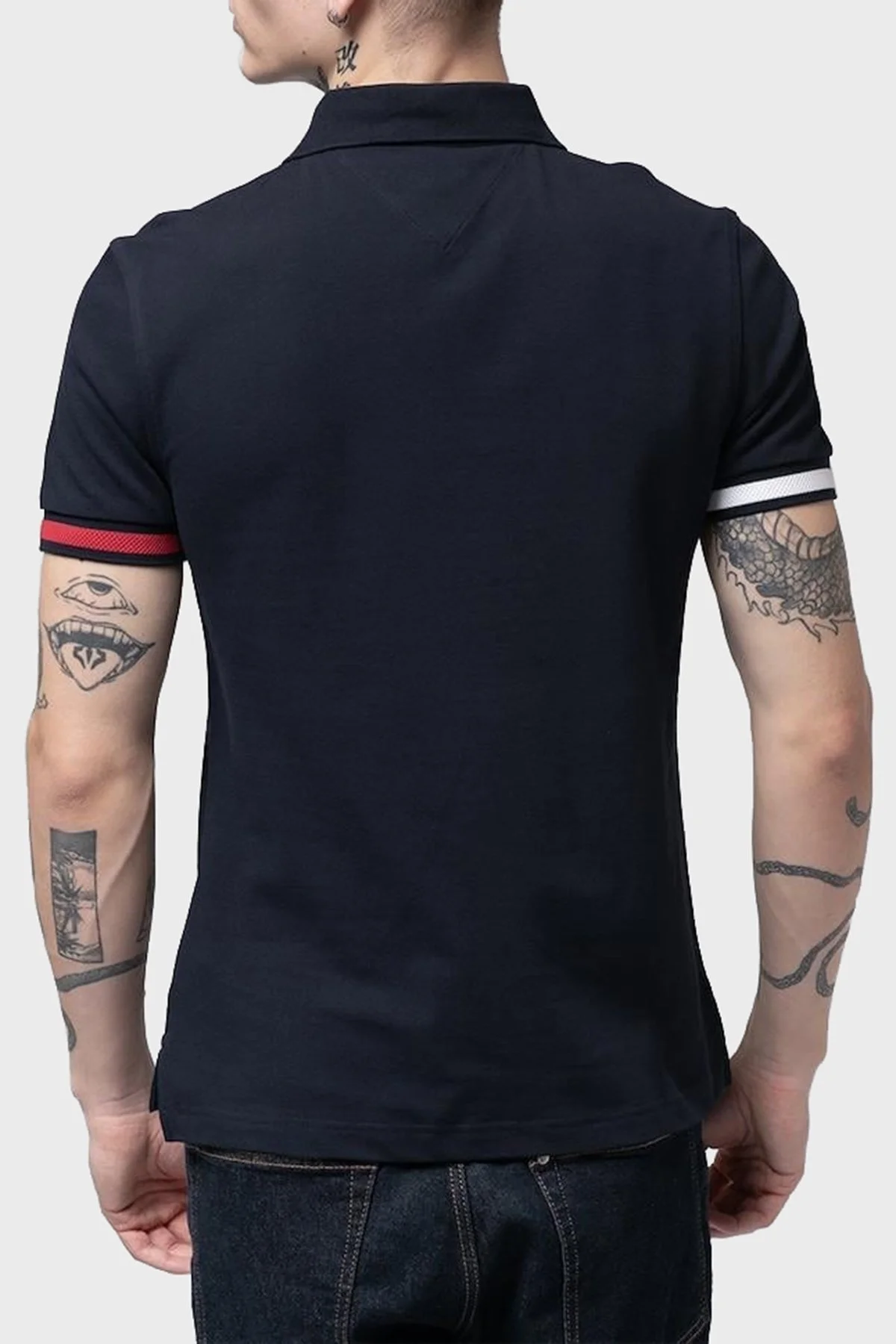 Tommy Hilfiger % 100 Pamuk Slim Fit Erkek Polo Yaka T Shirt MW0MW37518 DW5 LACİVERT - 8
