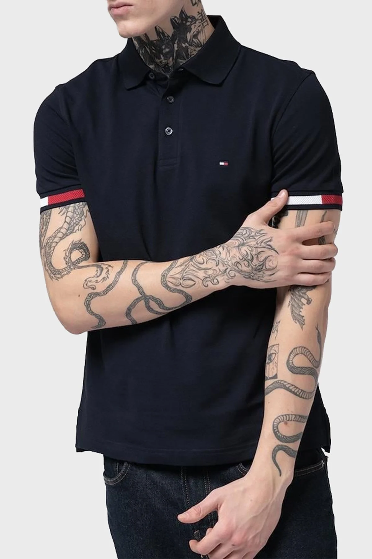 Tommy Hilfiger % 100 Pamuk Slim Fit Erkek Polo Yaka T Shirt MW0MW37518 DW5 LACİVERT - 10