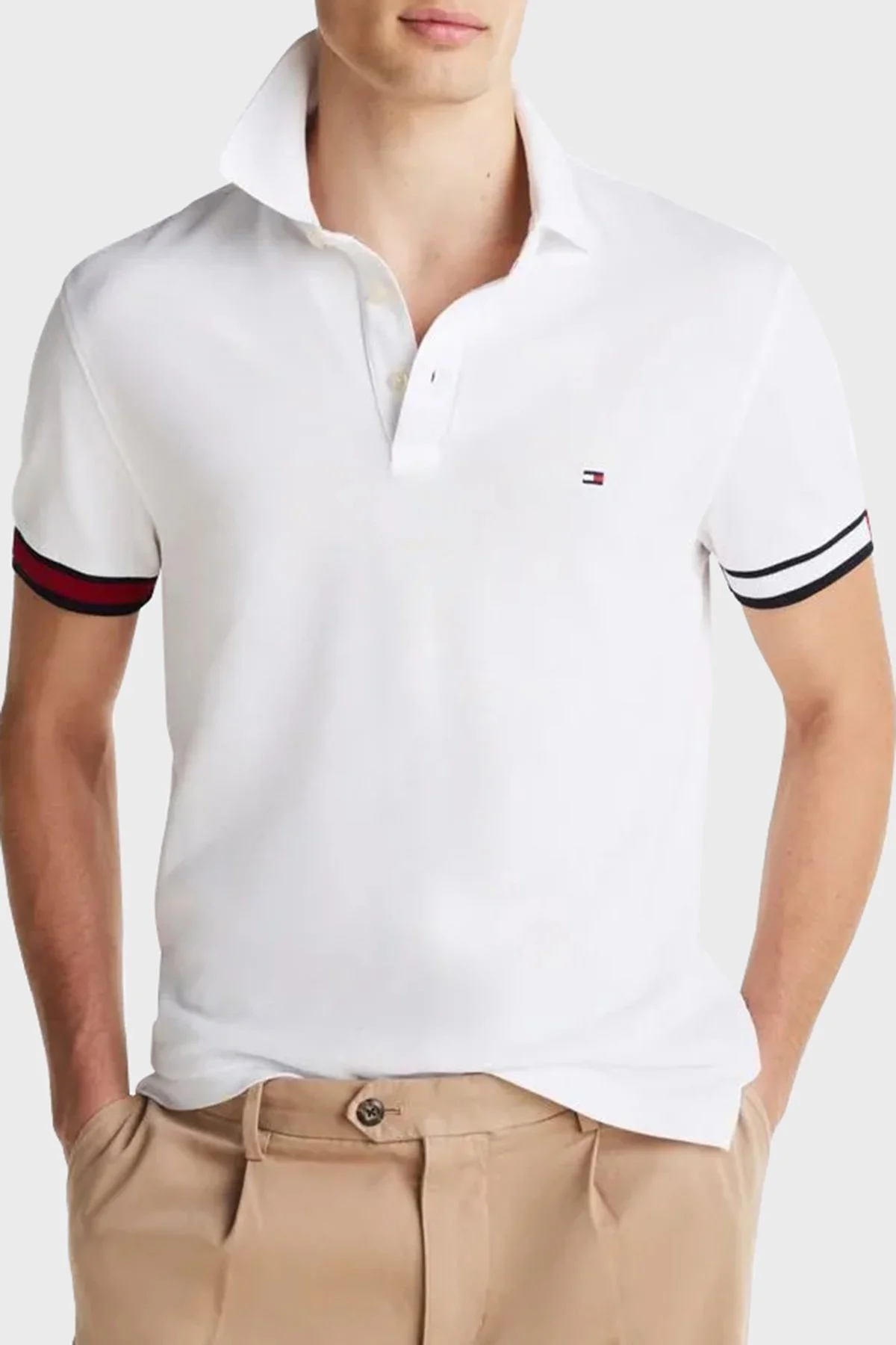 Tommy Hilfiger %100 Pamuk Slim Fit Erkek Polo Yaka T Shirt MW0MW37518 YBR BEYAZ - 4